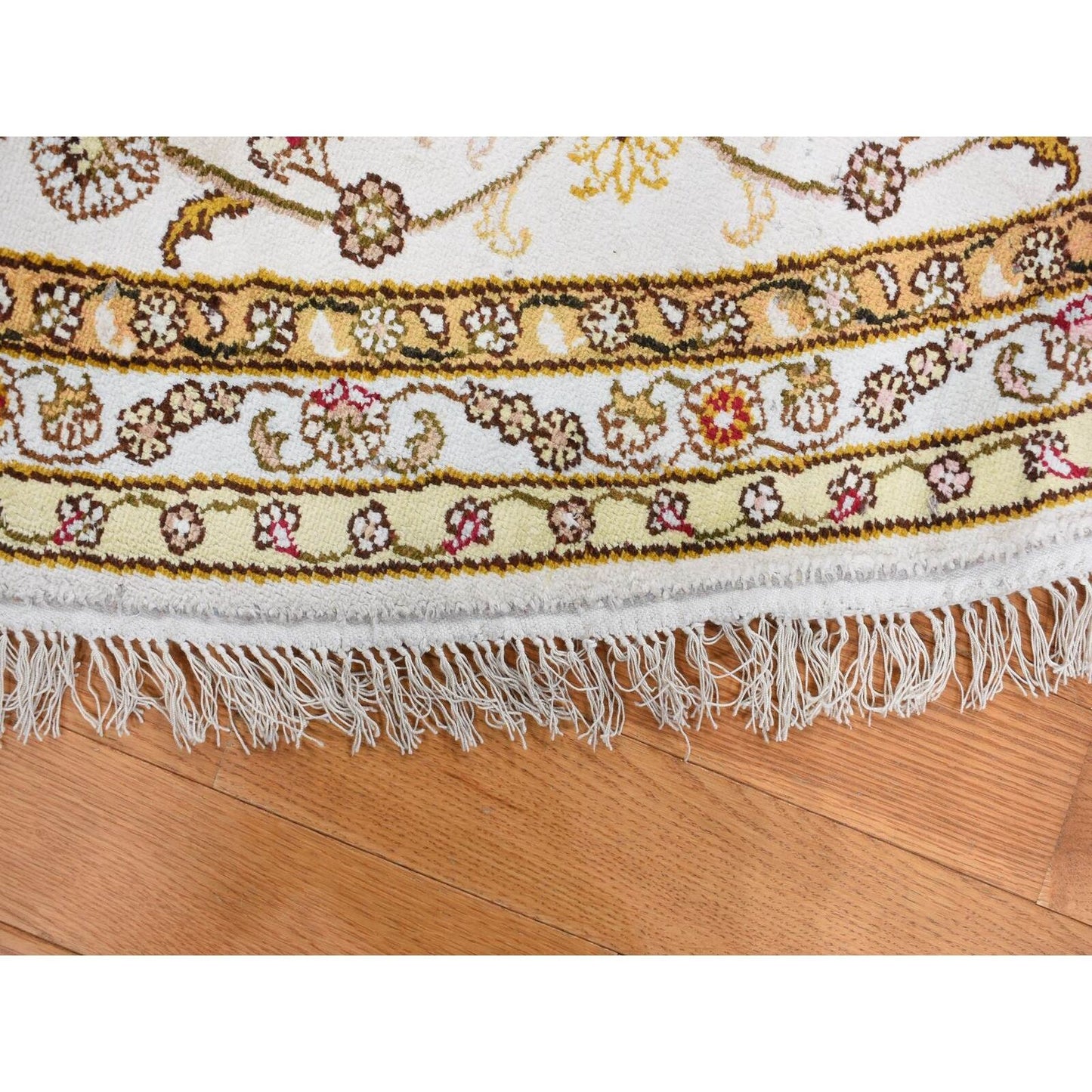 10'9"X10'9" Fire Brick Red Hand Knotted Silken 300 Kpsi Round Rug