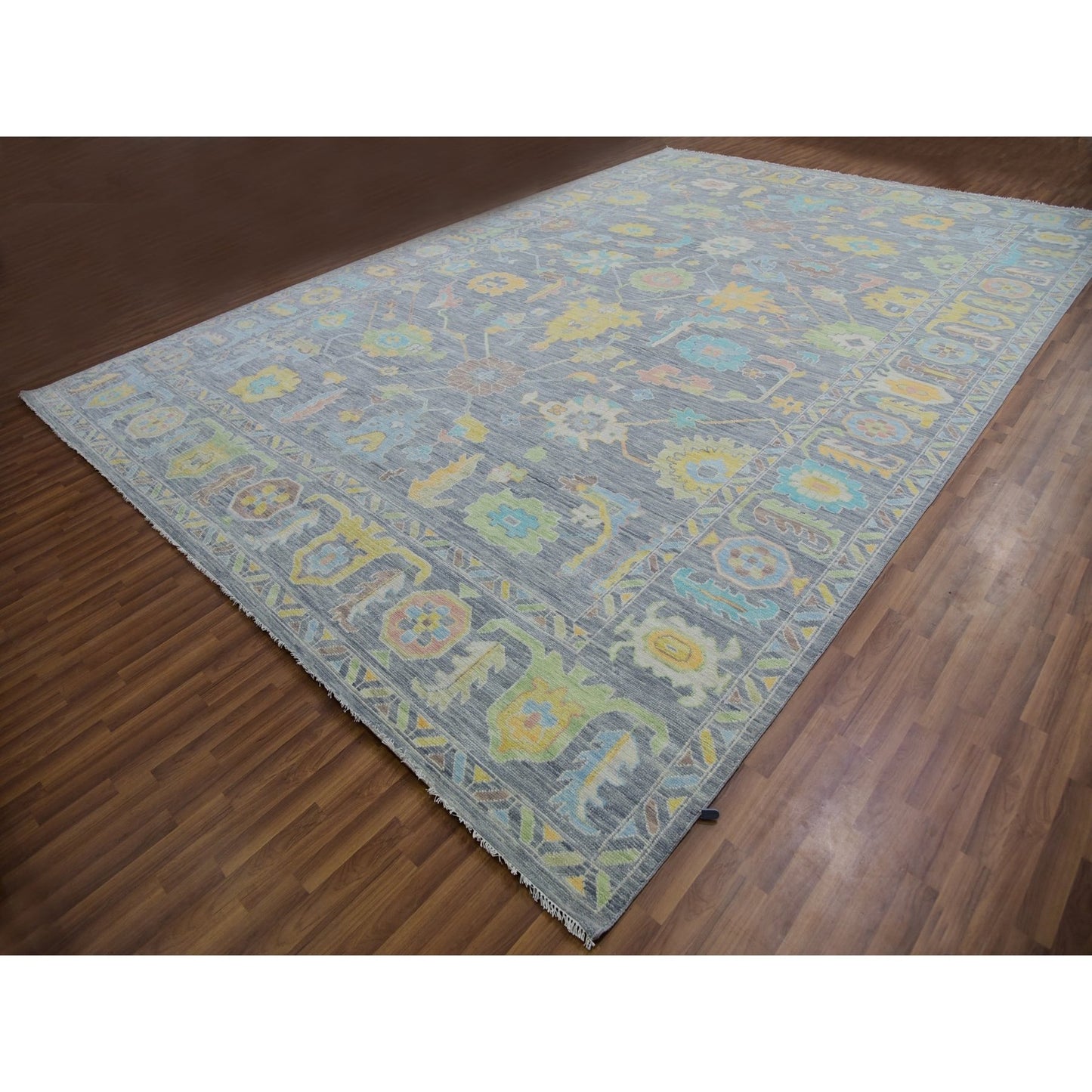 12'2"X18' Gray Hand Knotted Oushak Weave End Design 100% Wool Xl Rug