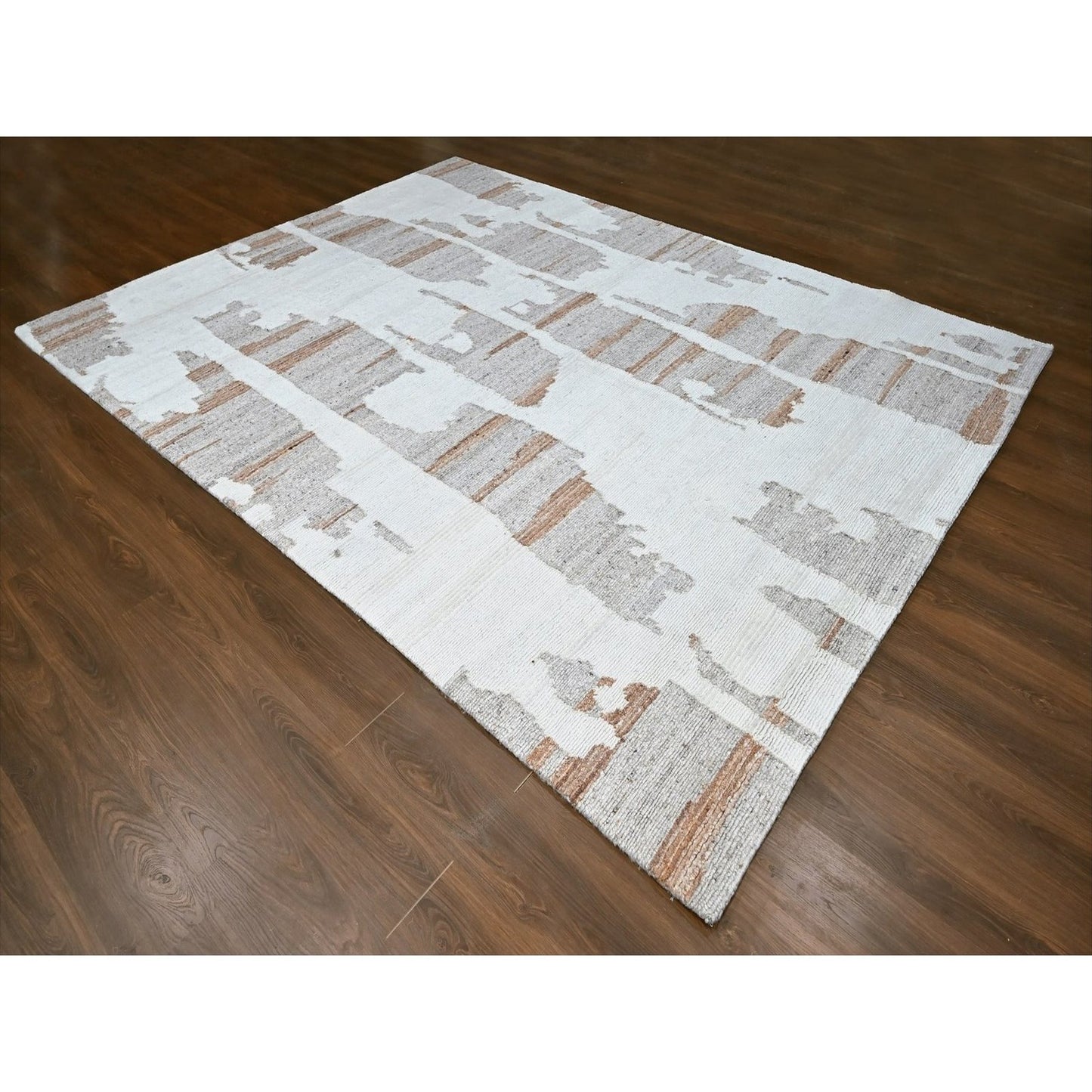 9'2"X12' Ivory Hand Knotted Minimalist Swedish Design Flat Weave Wool Rug