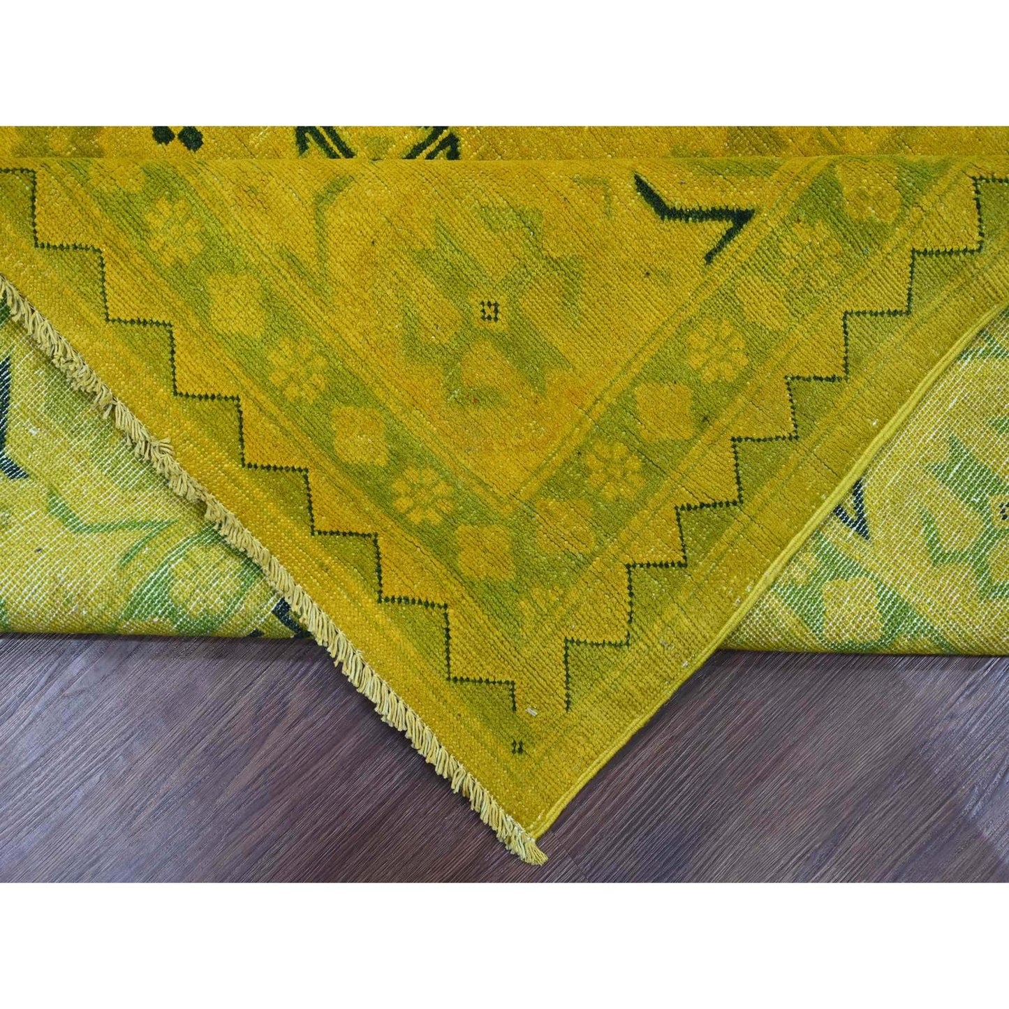 8'6"X11'4" Yellow Overdyed Kazak Geometric Design Hand Knotted Wool Rug