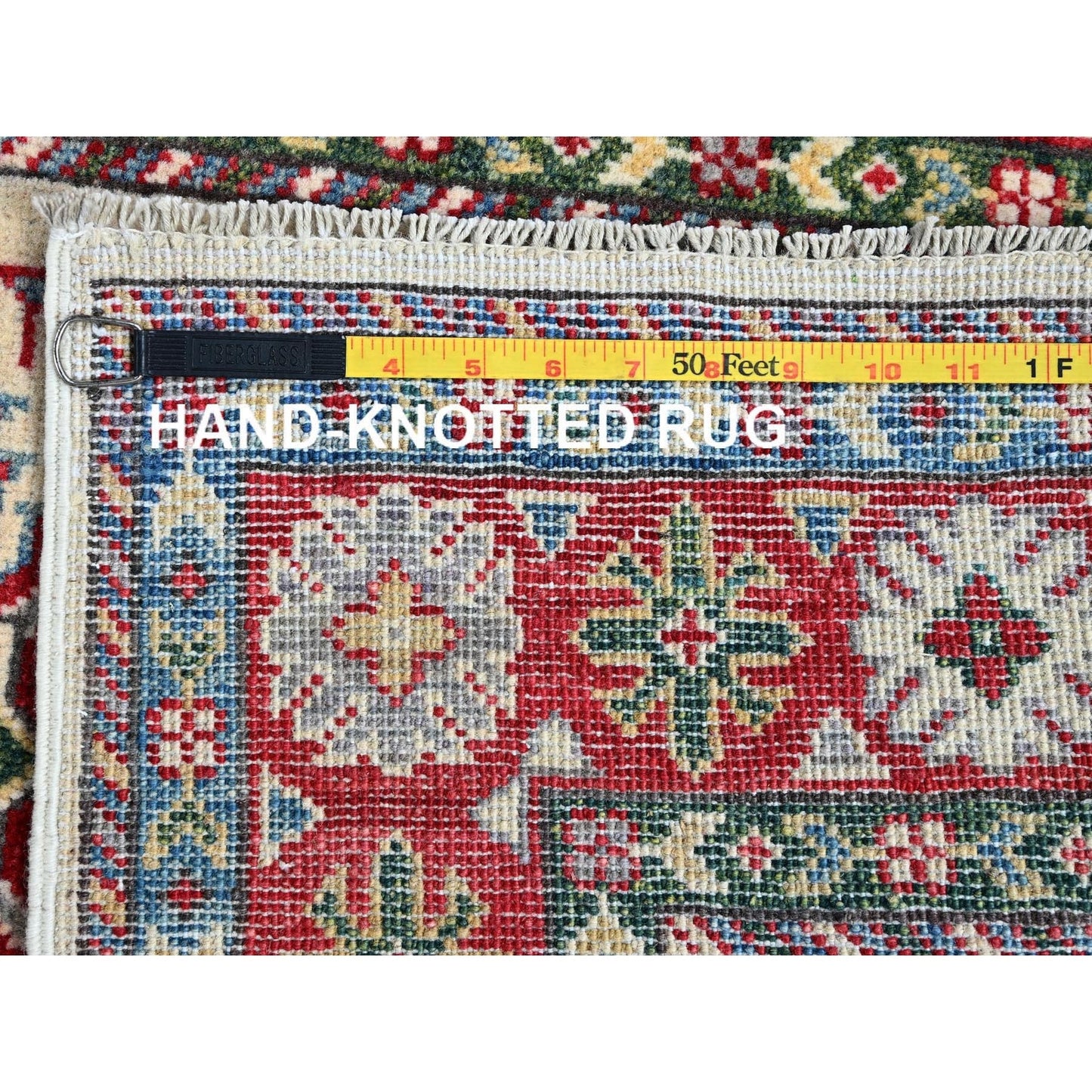 2'6"X4'1" Ivory Kazak Geometric Design Hand Knotted Soft Wool Mat Rug