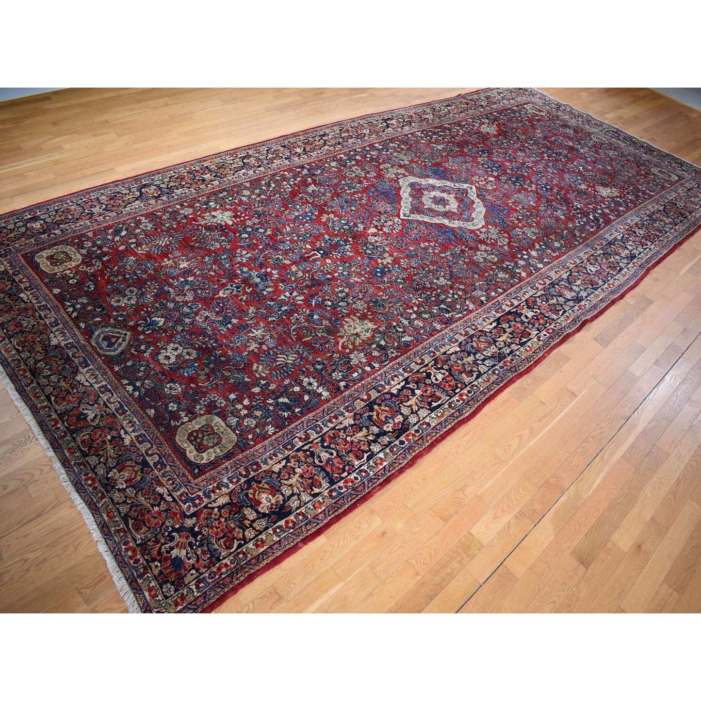 9'X19'4" Red Antique Zoroastrian Saroogh Rare Gallery Size Oriental Rug