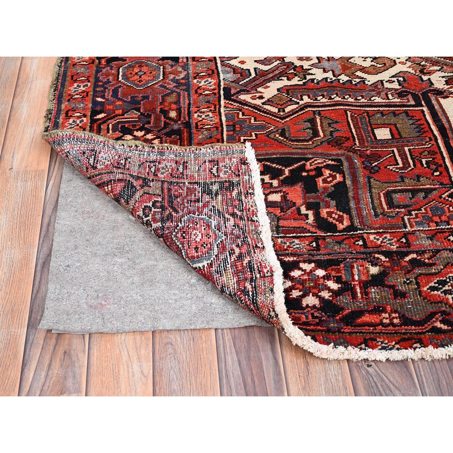 8'X12'2" Rosewood Red Wool Hand Knotted Antique Zoroastrian Heris Rug