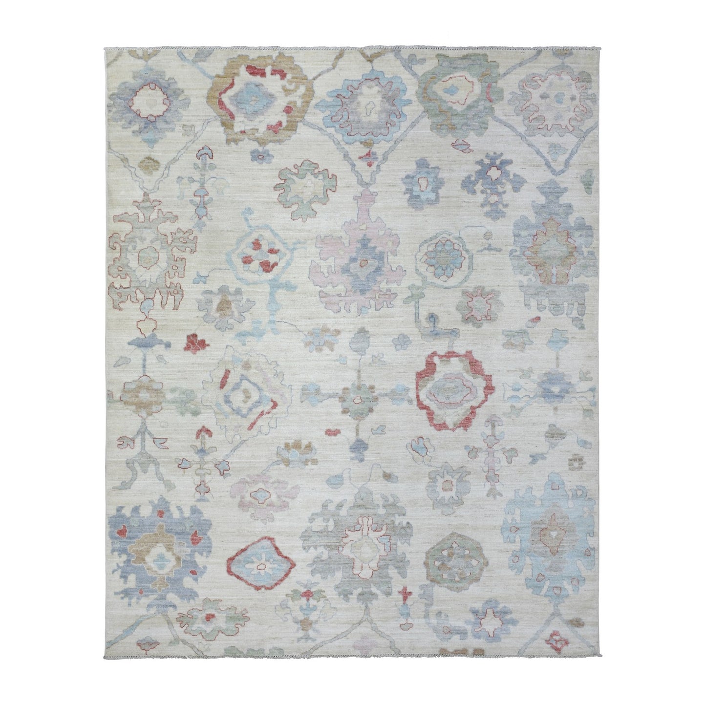 8'2"X10' Ivory Hand Knotted Afghan Angora Oushak Pure Wool Rug