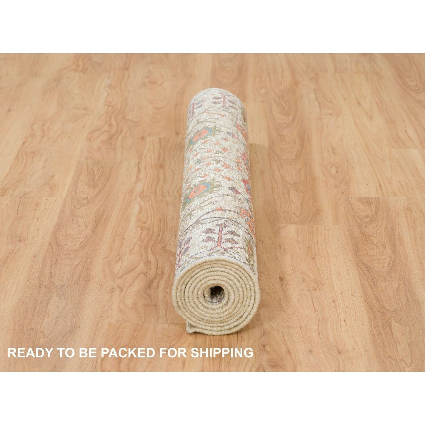 4'3"X10' Taupe Directional Vase Design Silk/Wool Hand Knotted Runner Rug