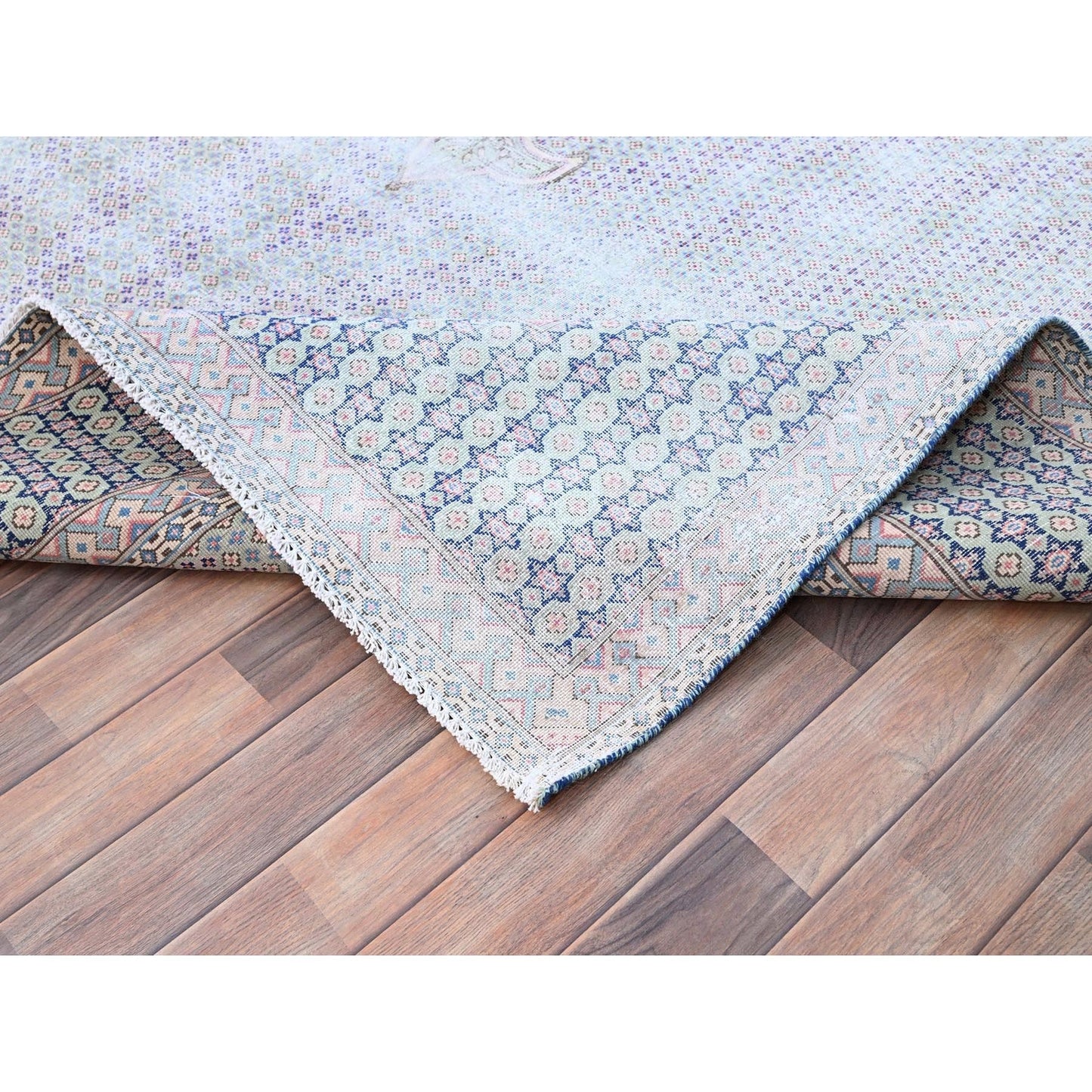7'9"X10'1" Blue Vintage Zoroastrian Karman Pure Wool Hand Knotted Rug