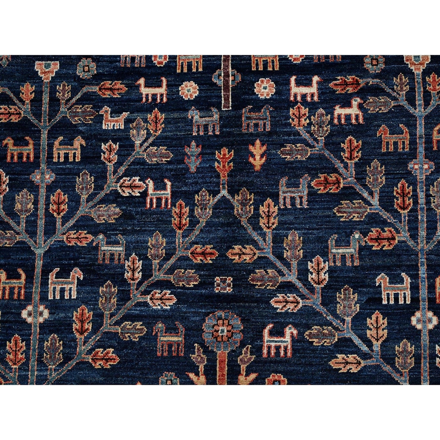 9'2"X12'1" Yale Blue Willow And Cypress Tree Design Wool Hand Knotted Rug