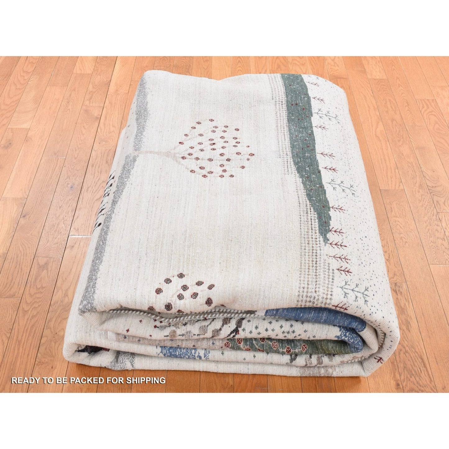 10'X14' Ivory Hand Knotted Zoroastrian Folk Art Gabbeh Pure Wool Rug