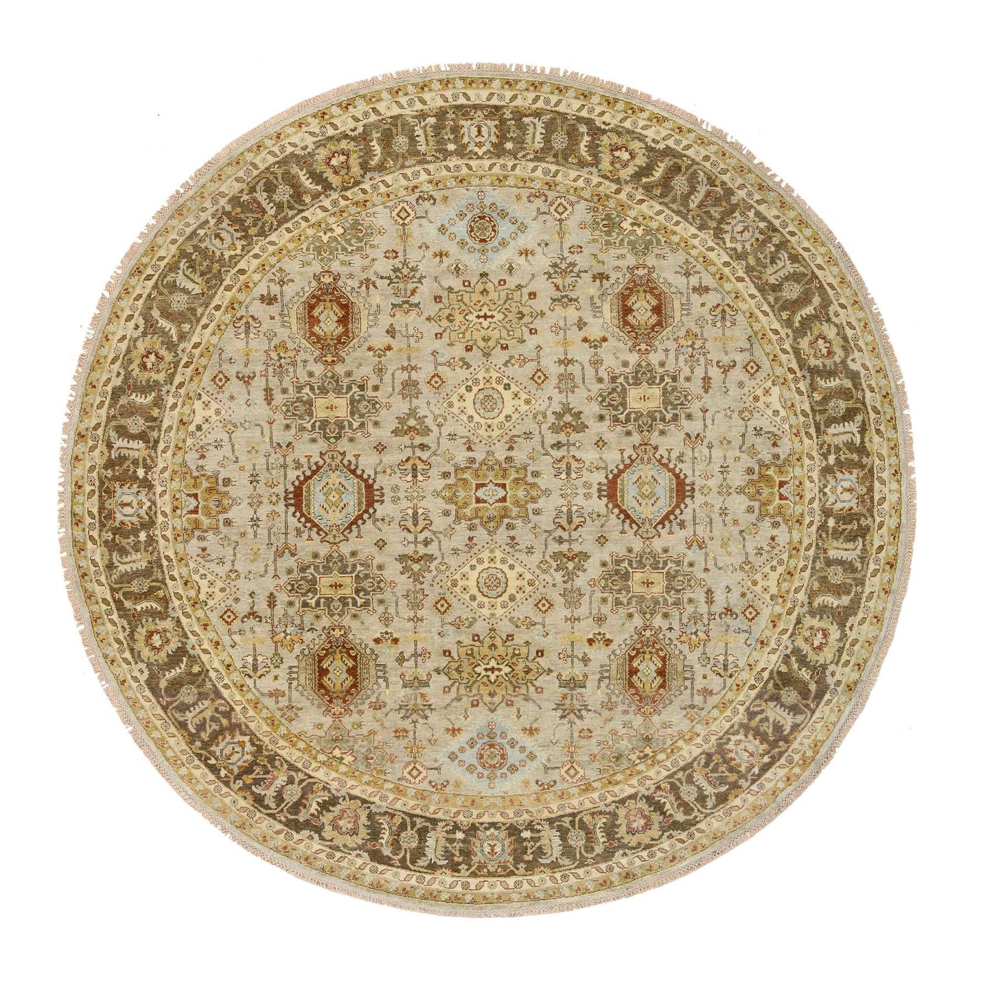 10'X10' Light Gray Karjihooz Design Pure Wool Hand Knotted Round Rug