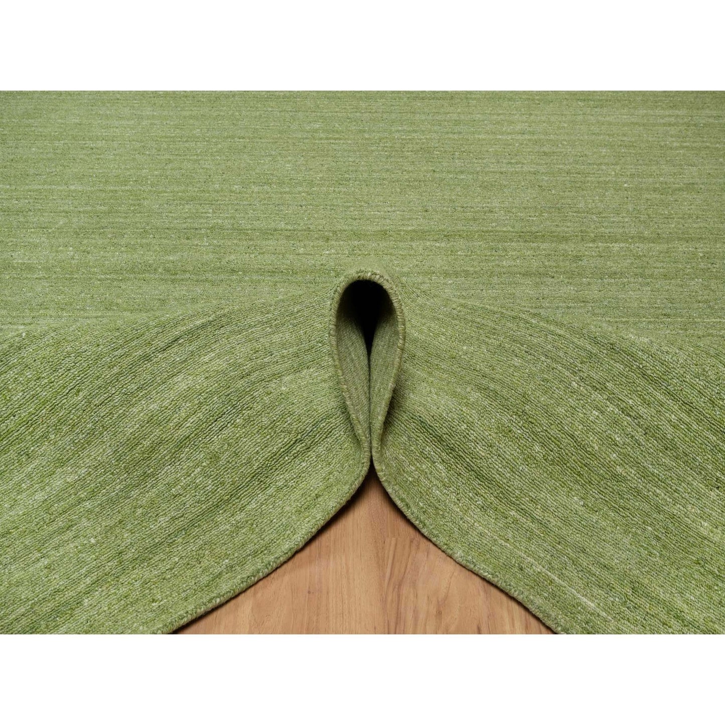 8'X10' Green Tone On Tone Plain Modern Striae Design Wool Hand Loomed Rug