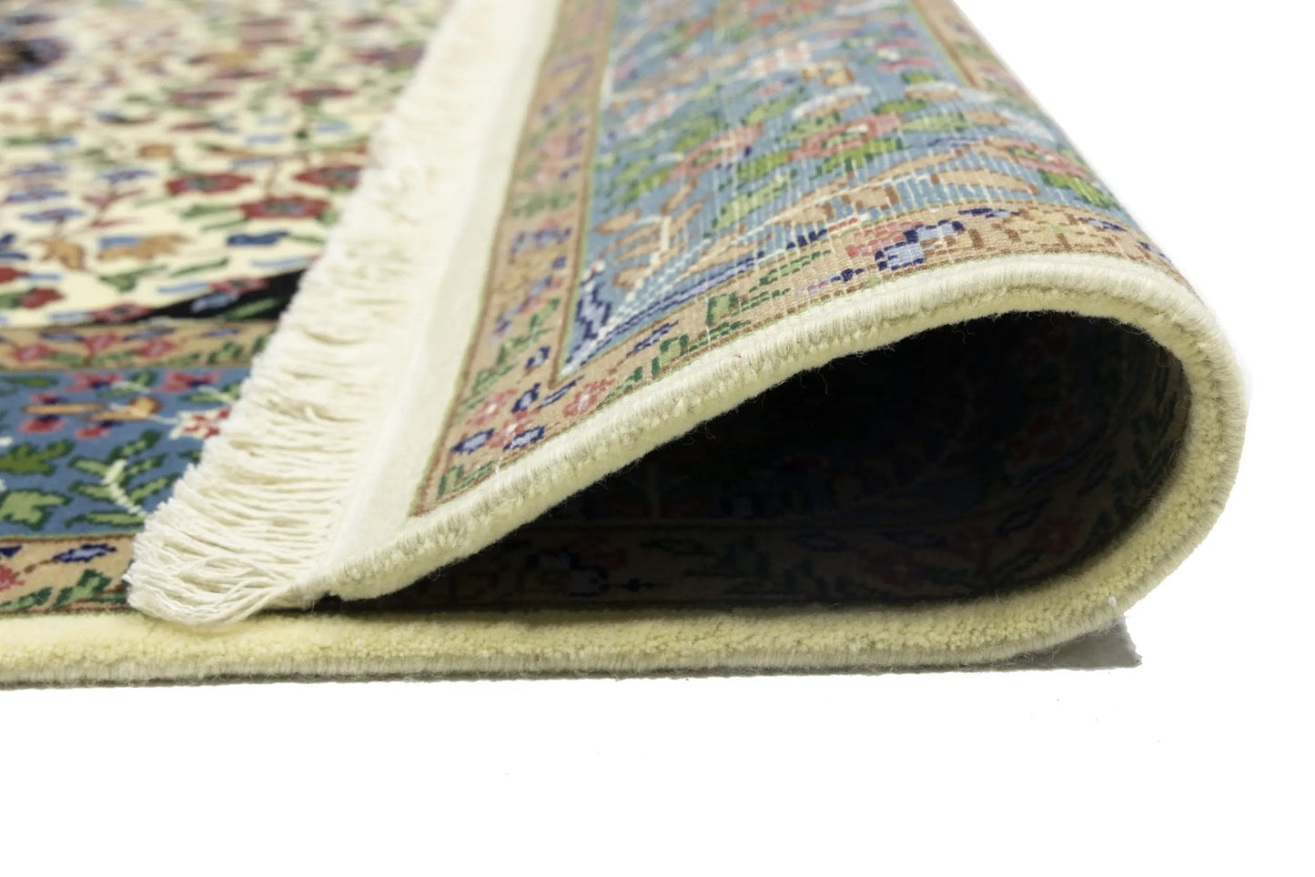 Handmade Kirman Oriental Rug Cream & Blue Floral