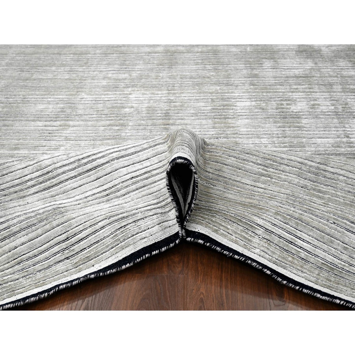 14'X16'2" Taupe Modern Textured Hand Loomed Wool And Silk Oversized Rug