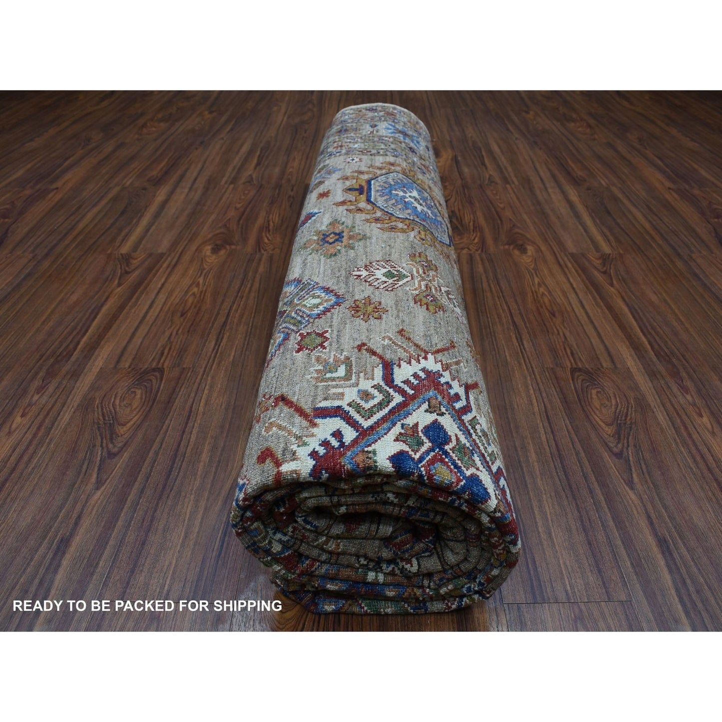 9'X11'9" Hand Knotted Beige Super Kazak Extra Soft Wool Oriental Rug