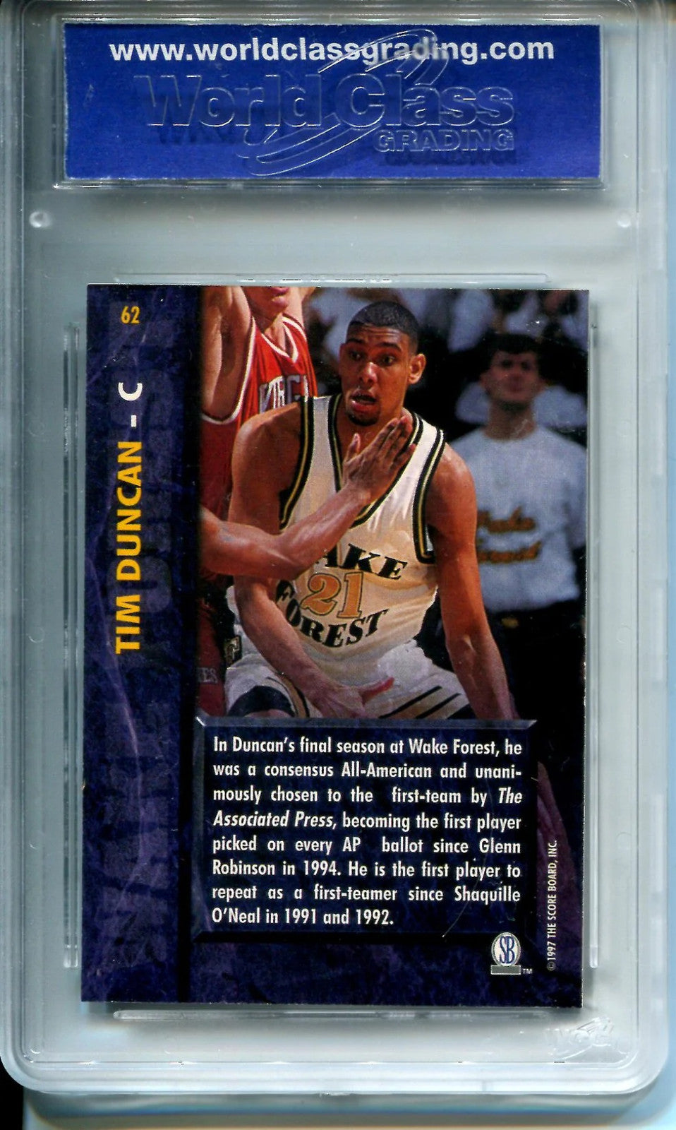 Tim Duncan 1997 Scoreboard Basketball Rookies