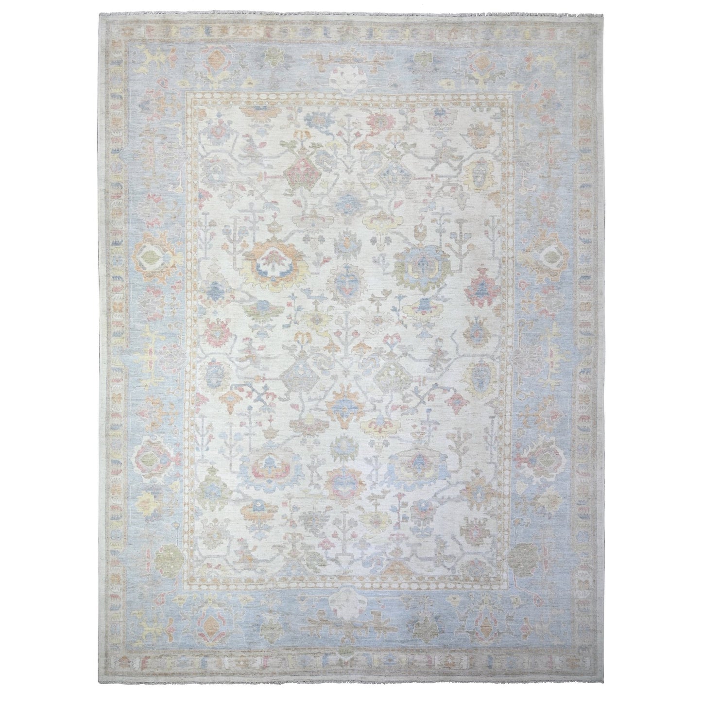 12'2"X16' Ivory Afghan Angora Oushak Hand Knotted Wool Oversized Rug