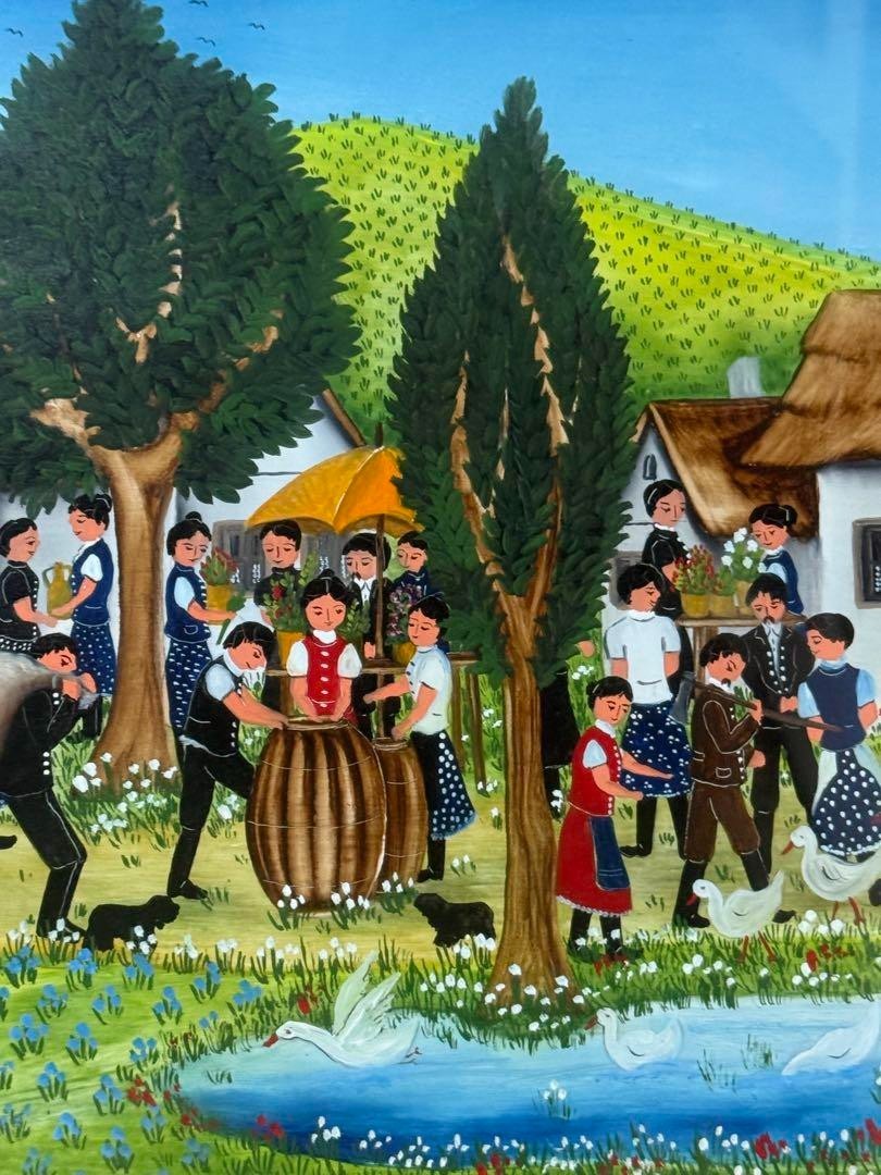 Kapoi Makai Original Oil Painting Naive Art Village Scene Folk Hungary/Romania