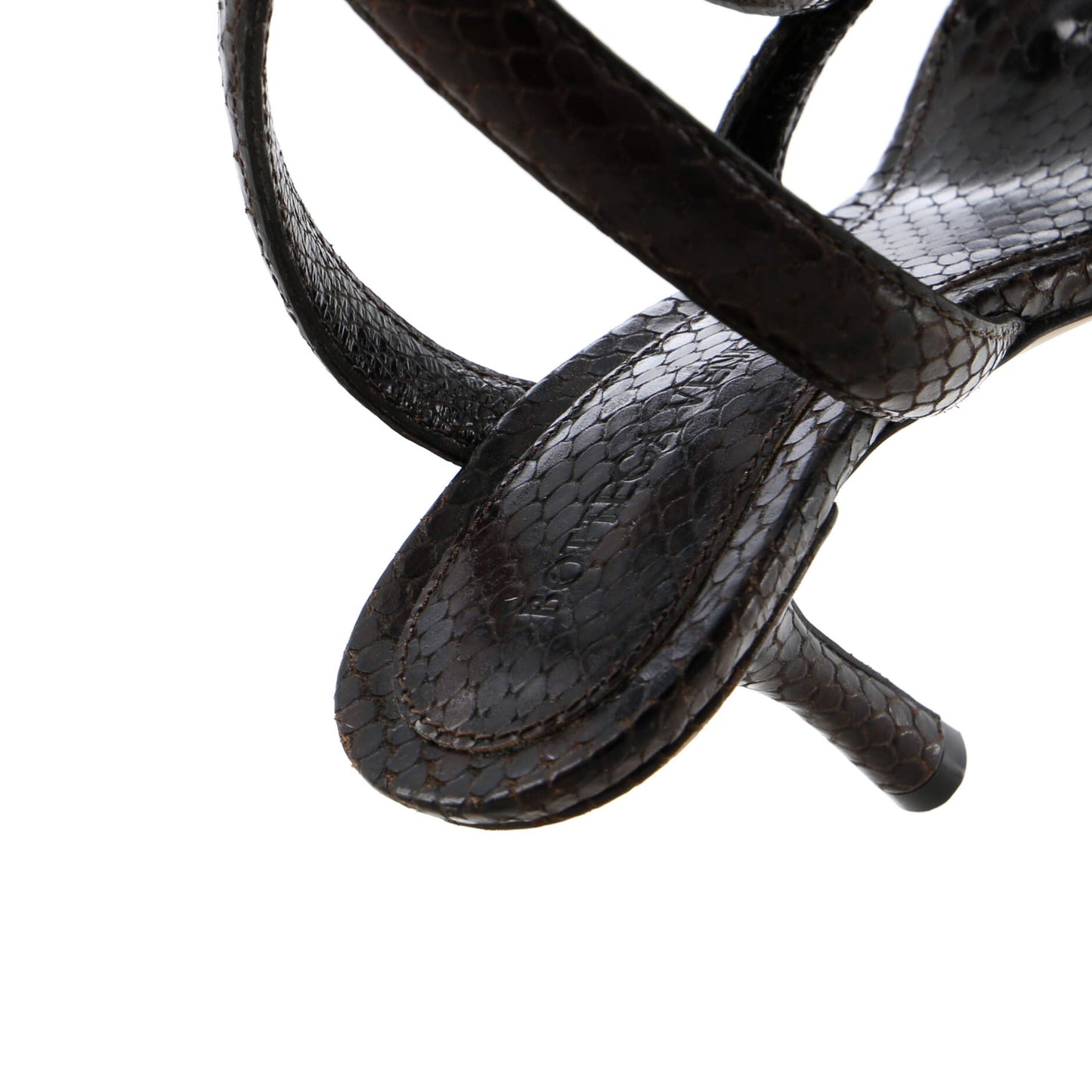 Bottega Veneta Women'S Spiral Thong Heeled Sandals Python Embosssed Leather