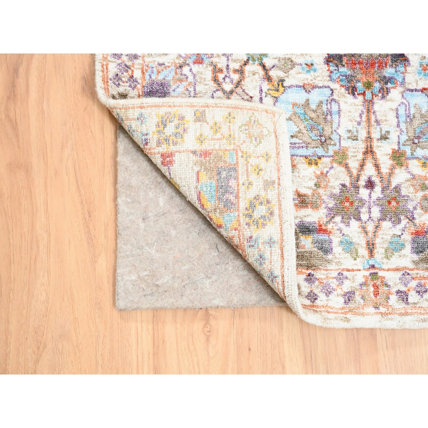 2'6"X16'1" Colorful Silk With Textured Wool Tebraz Vase Hand Knotted Rug