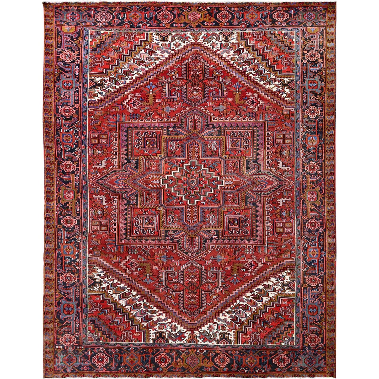 10'X12'8" Barn Red Vintage Zoroastrian Heris Pure Wool Hand Knotted Rug
