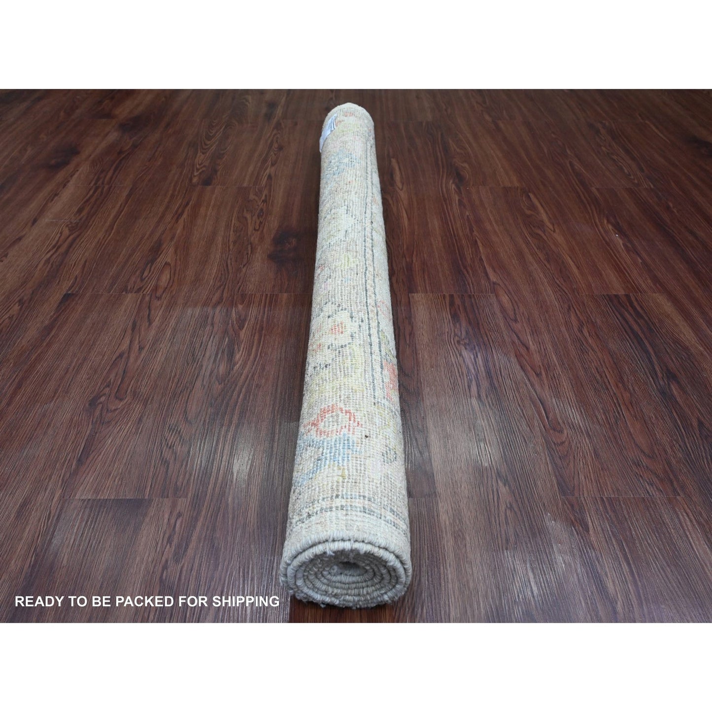 4'2"X5'7" Gray Hand Knotted Afghan Angora Oushak Leaf Design All Wool Rug