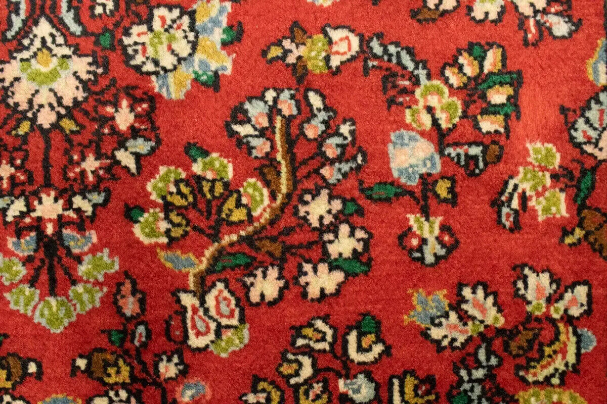 Hand-Knotted Vintage Red Floral 3'4X4'9 ft