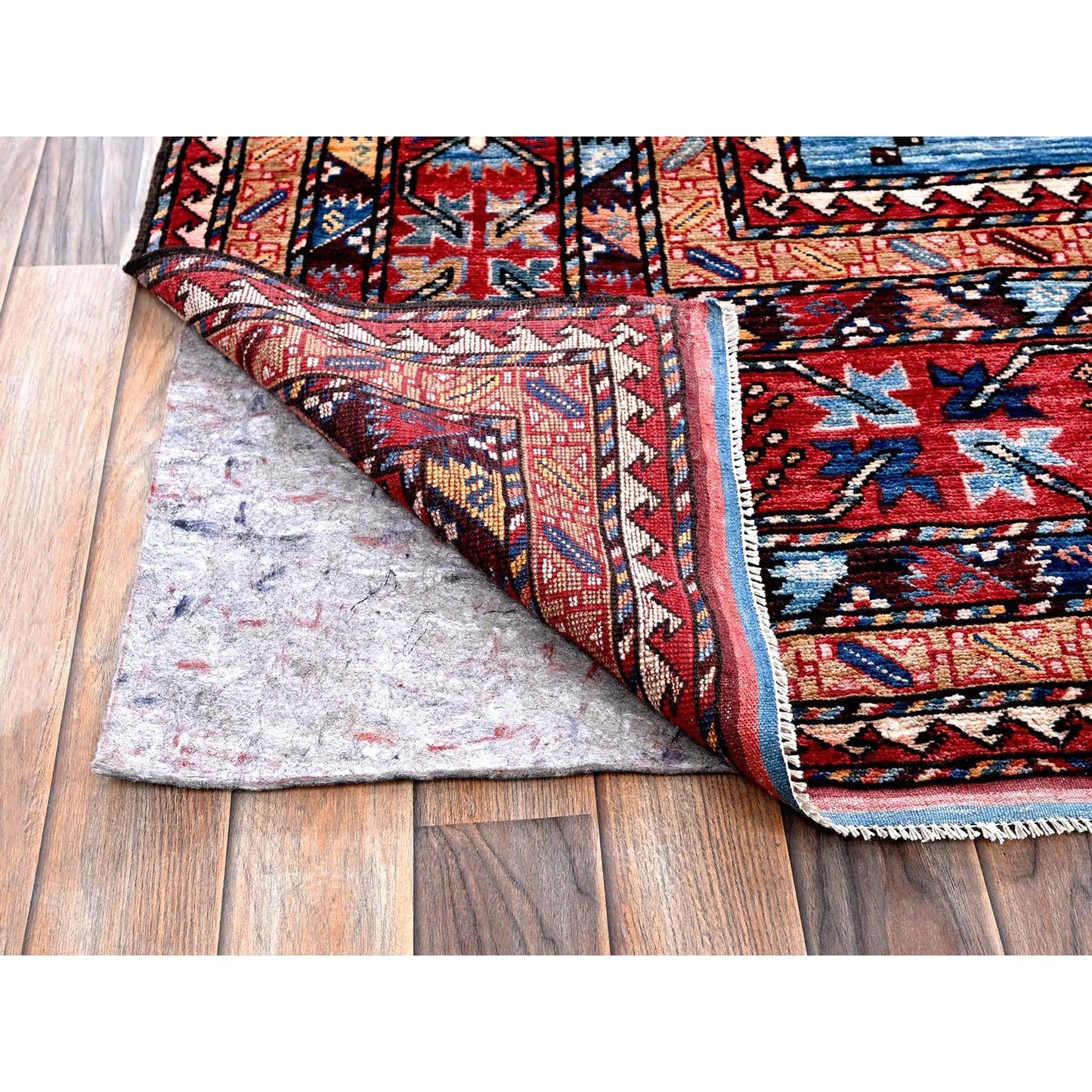 10'X13'6" Blue Afghan Ersari Caucasian Design Revival Hand Knotted Wool Rug