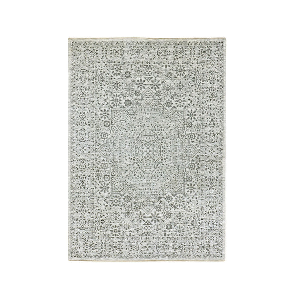 5'X7'1" White Mamluk Dynasty Design Undyed Wool Hand Knotted Oriental Rug