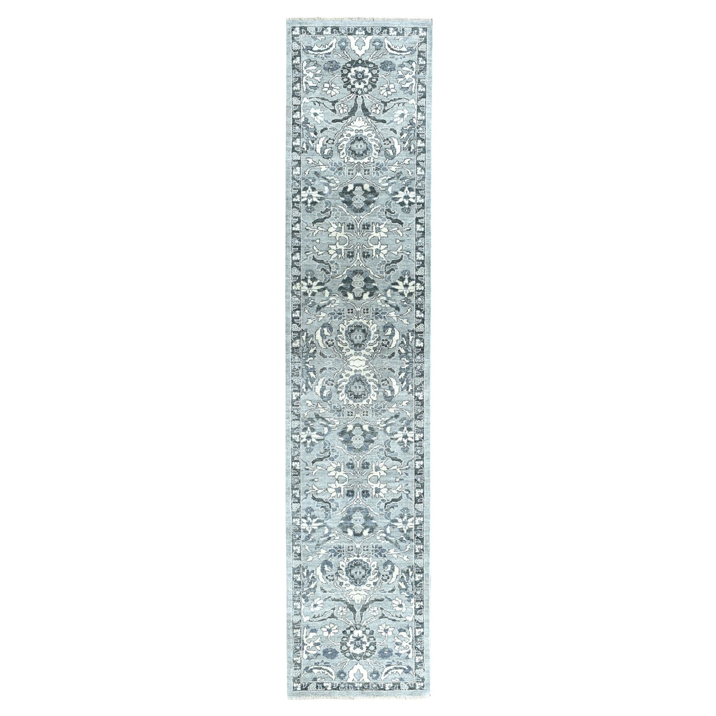 2'5"X11'7" Undyed Natural Wool Mahal Design Runner Hand Knotted Rug