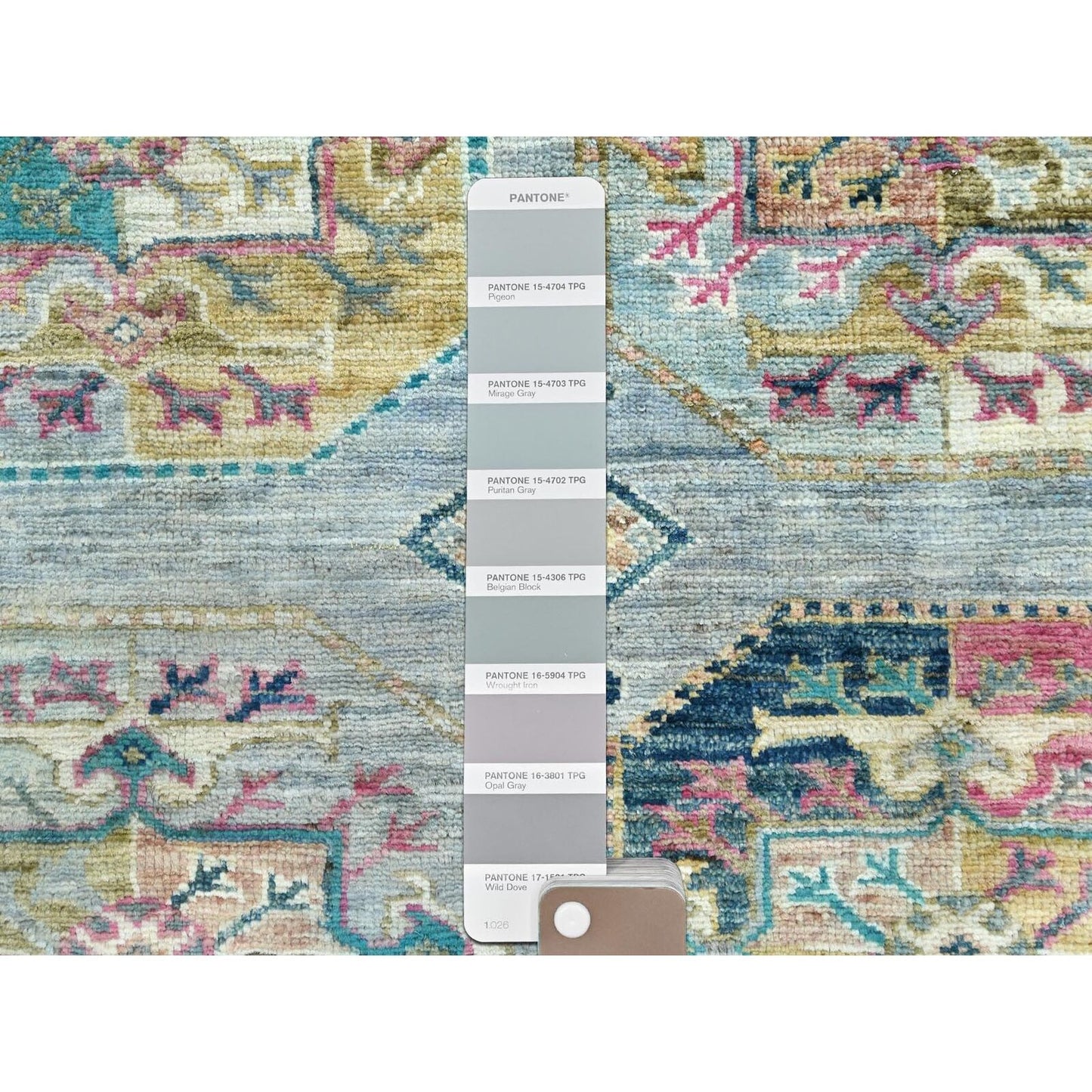9'9"X14'1" Silver Blue Afghan Super Kazak Pure Wool Hand Knotted Rug