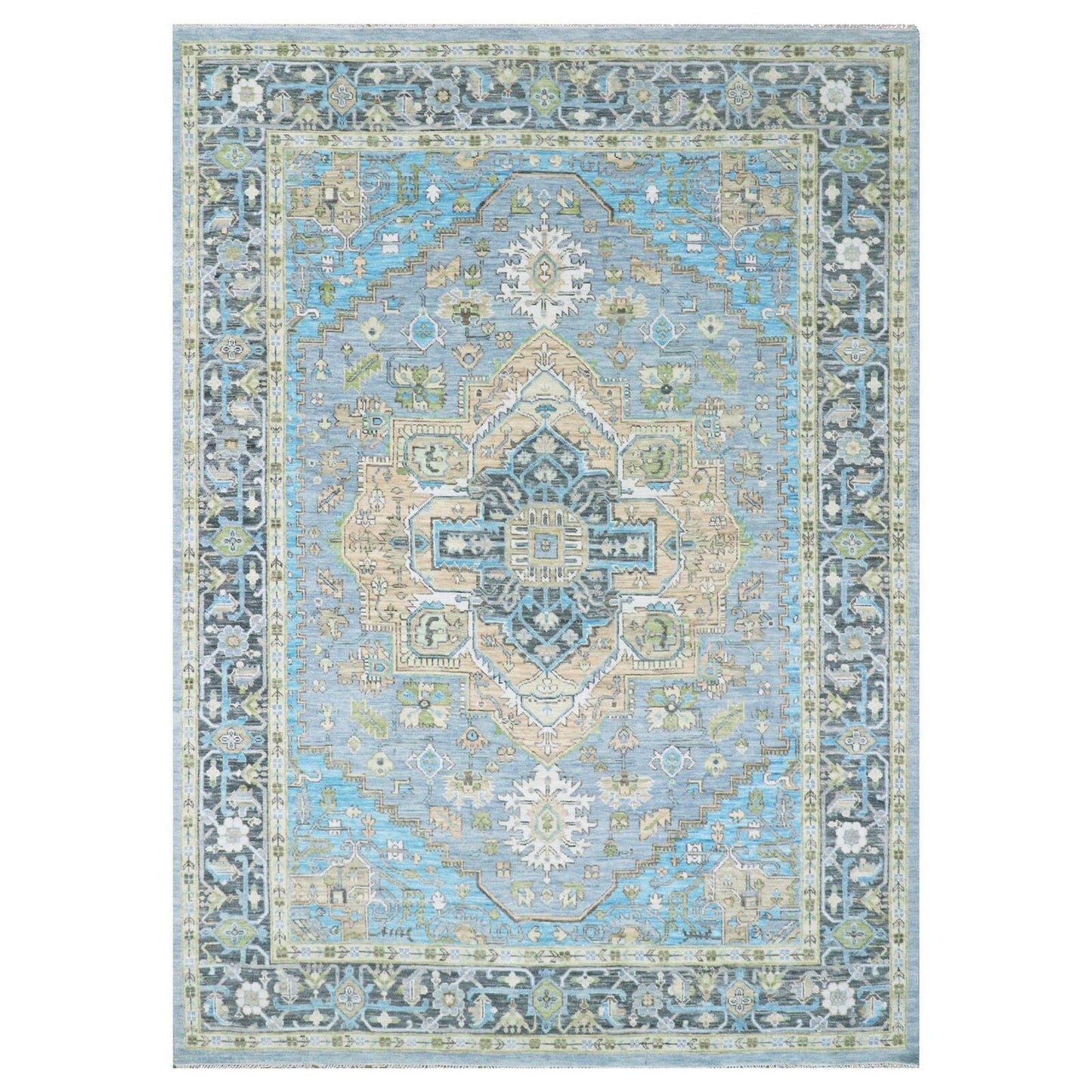 10'2"X14'3" Dawn Blue Heris Fabuloso Central Medallion Hand Knotted Rug