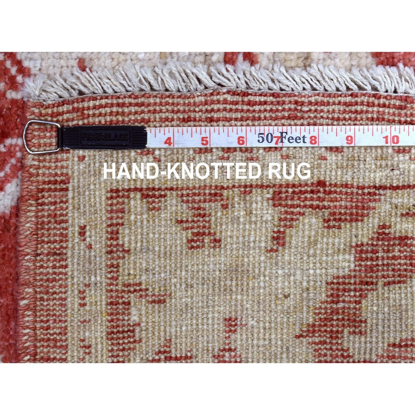 4'X5'9" Hand Knotted Brick Red Angora Oushak Pure Afghan Wool Rug