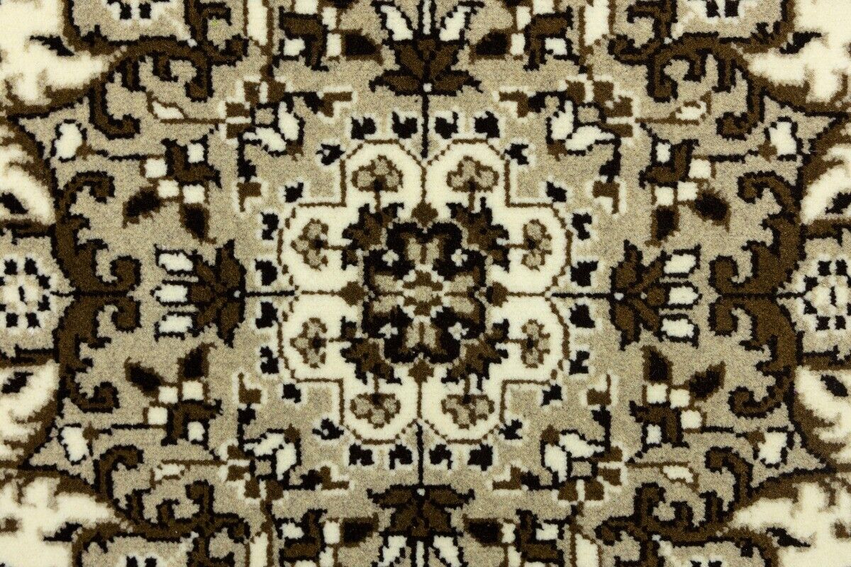 Hand-Knotted Kirman Square Rug Cream Floral Wool