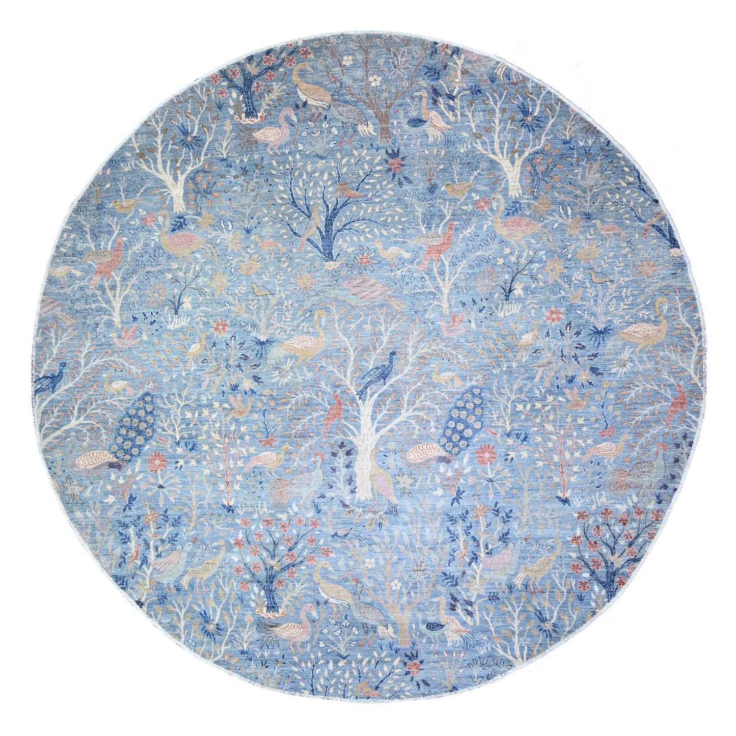 12'X12' Glaucous Blue Hand Knotted Afghan Peshawar Wool Round Rug