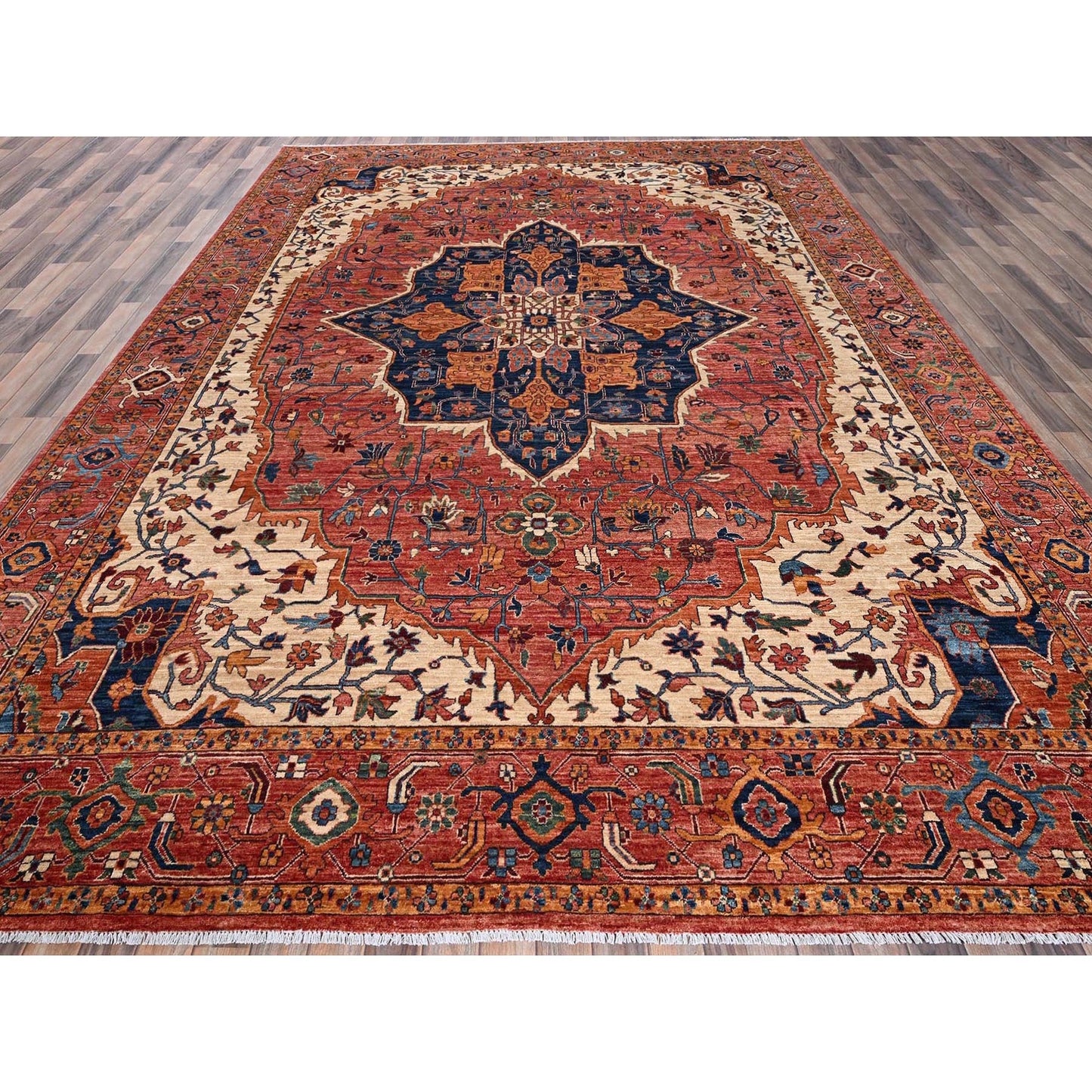 10'2"X13'8" Red Seeripe Heris Aryana Collection Soft Wool Hand Knotted Rug