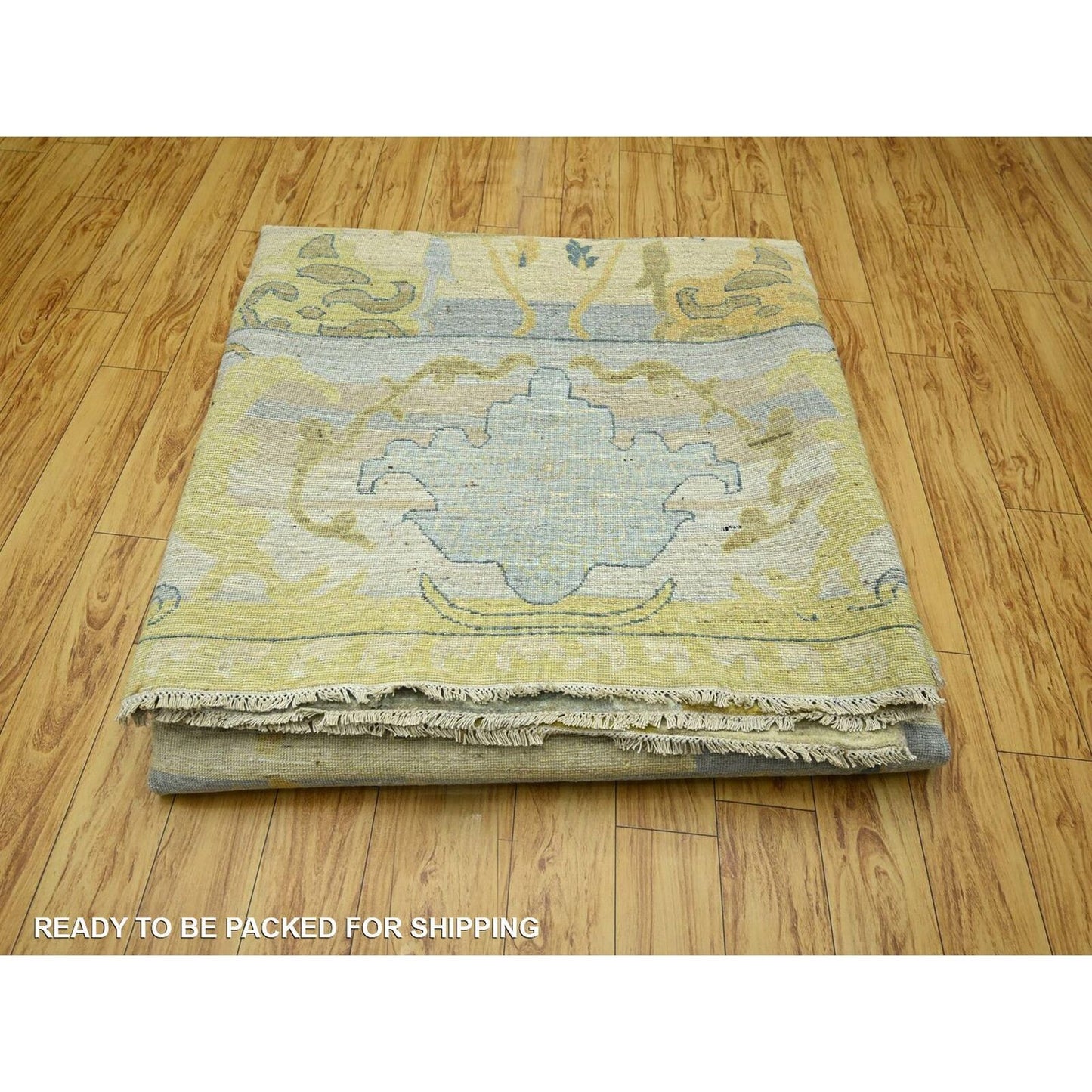 9'1"X12'1" Gray & Gold Antiqued Bijar Garus Design Hand Knotted Wool Rug
