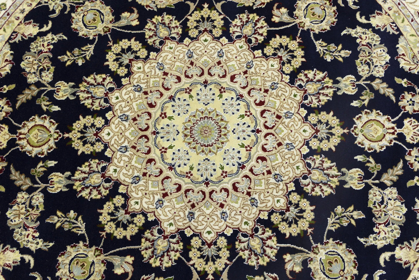 7X7 Ft Round Indo-Nain Oriental Rug Handmade Dark