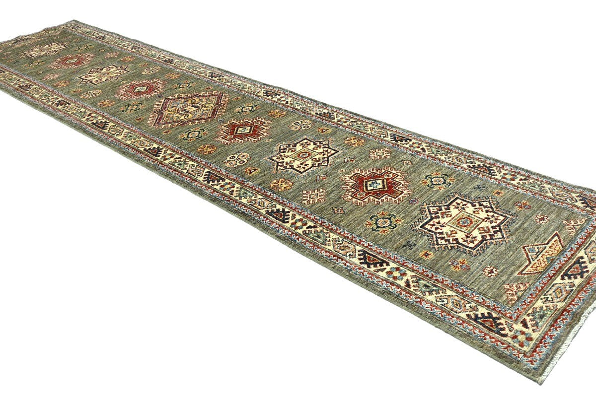 Kazak Oriental Runner Rug Geometric Design