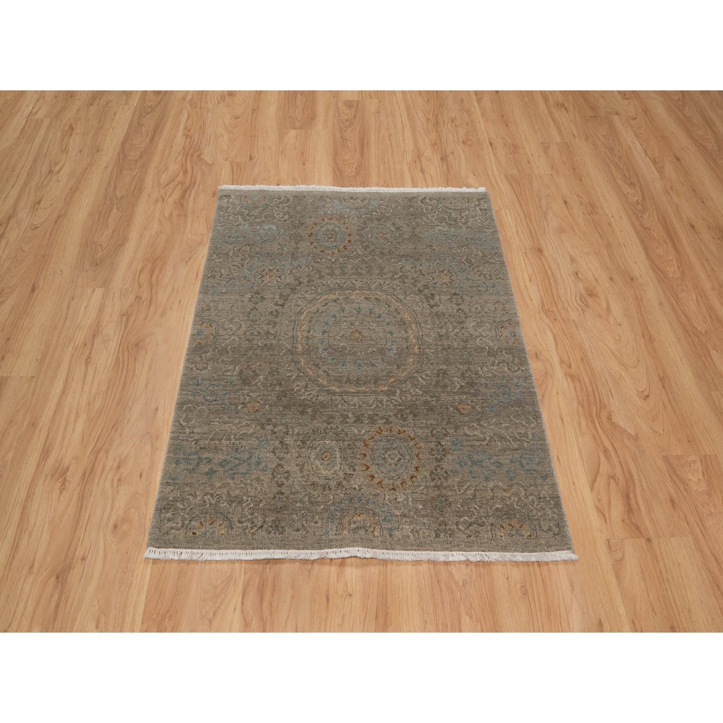 3'X4' Beaver Brown Mamluk Design Pure Himalayan Wool Hand Knotted Rug