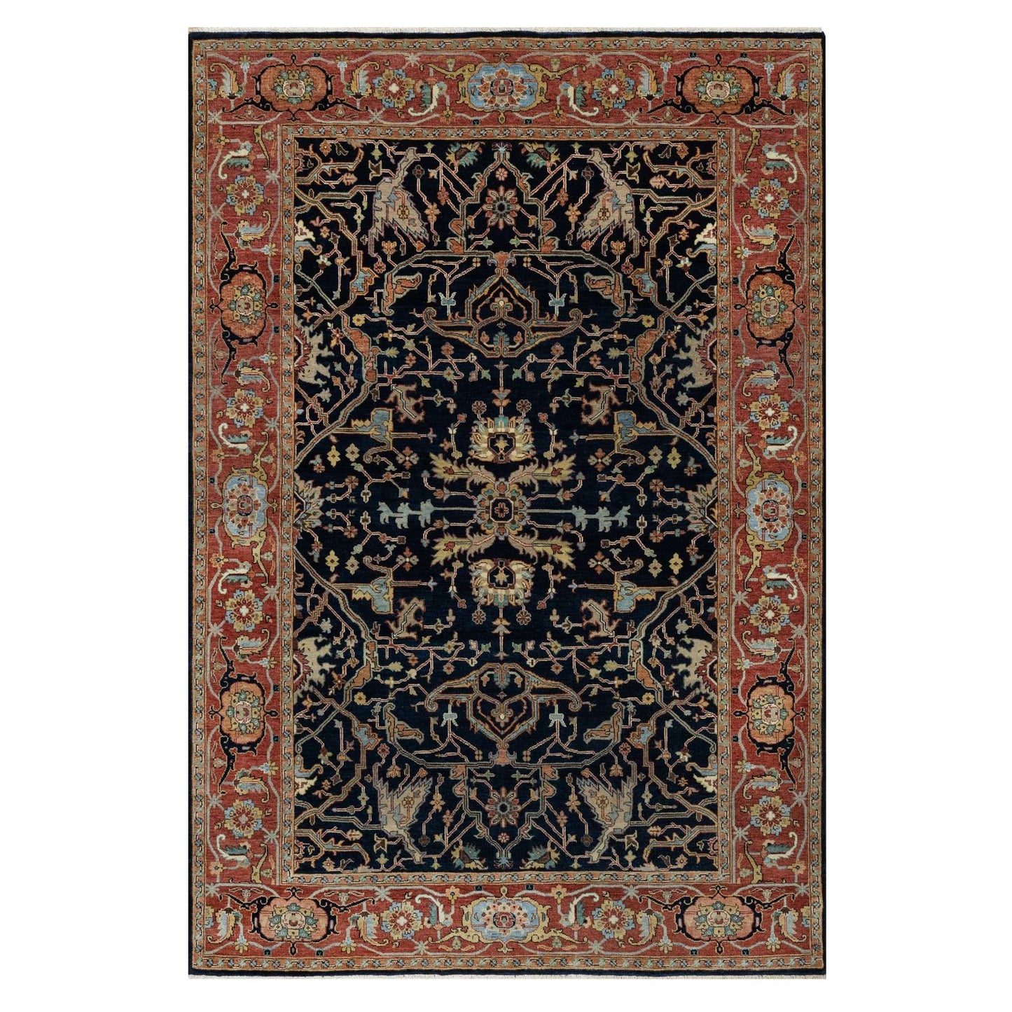 6'2"X9'2" Polo Blue Pure Wool Soft Antiqued Fine Heris Hand Knotted Rug