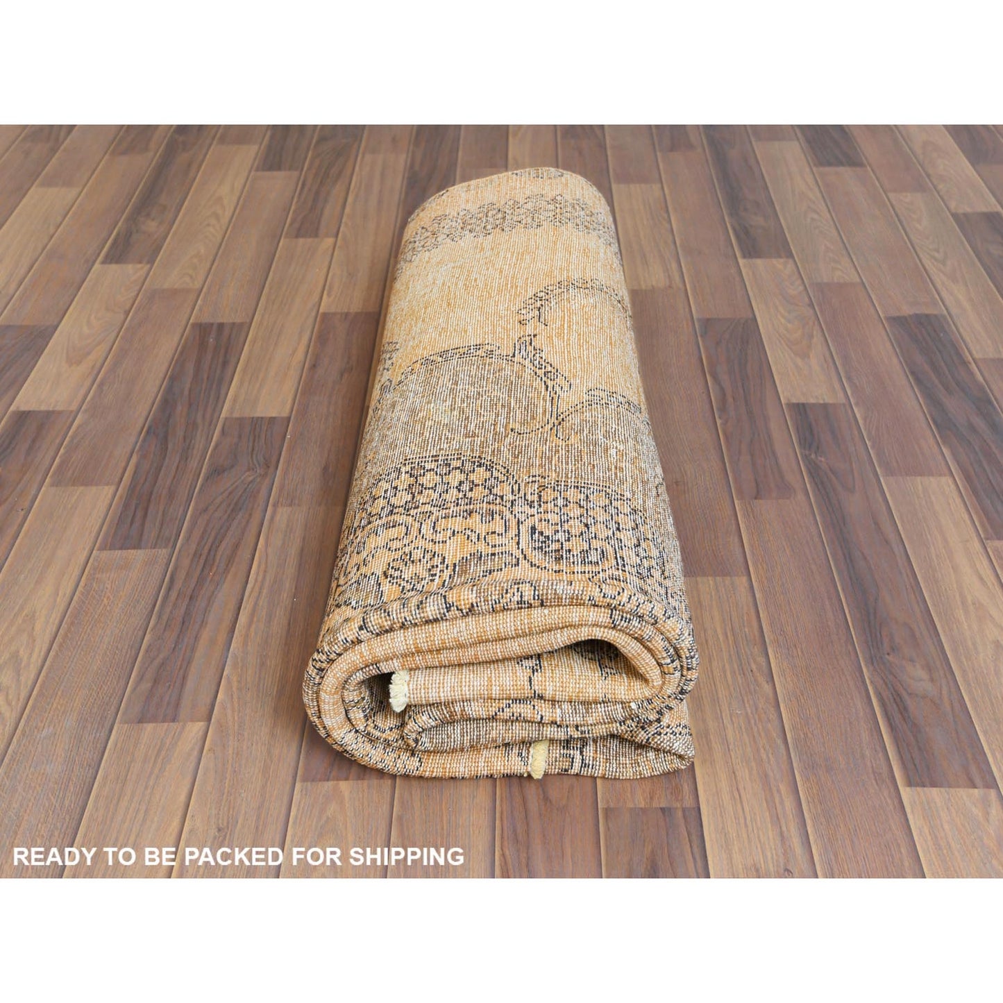 6'1"X9'6" Semi Antique Orange Farsian Tebraz Hand Knotted Clean Wool Rug