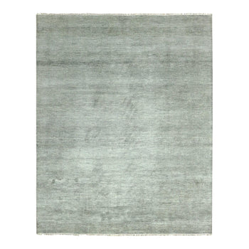 8'X10' Ash Gray Wool And Silk Hand Knotted Grass Design Oriental Rug