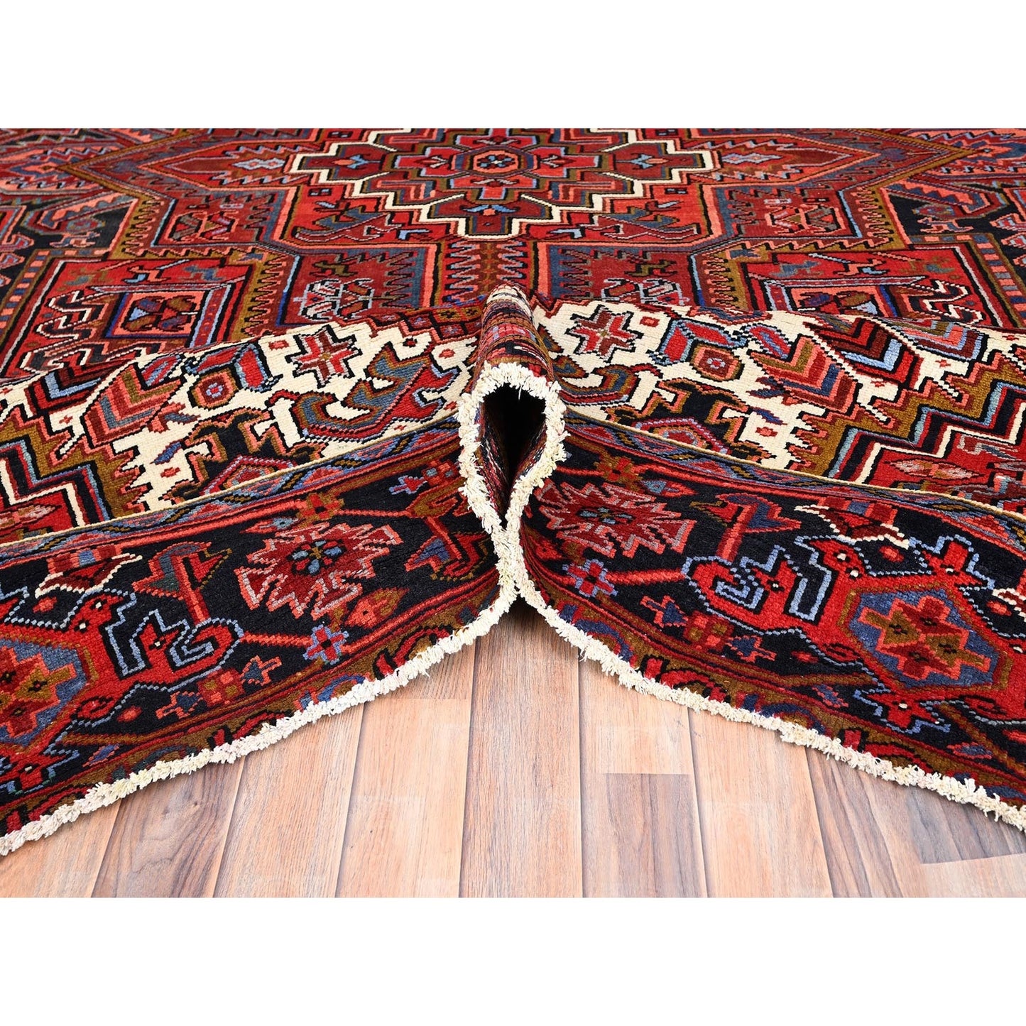 10'X12'8" Barn Red Vintage Zoroastrian Heris Pure Wool Hand Knotted Rug