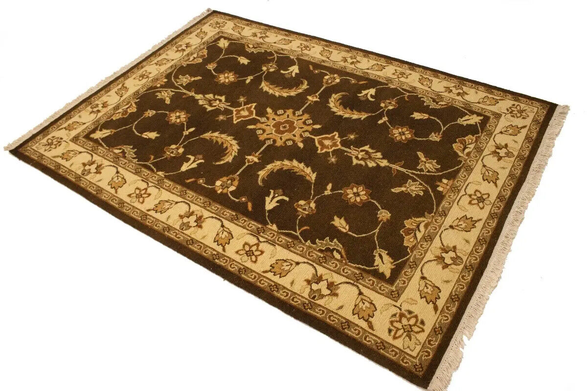 Partially Hand-Woven Brown Floral Sumak Rug