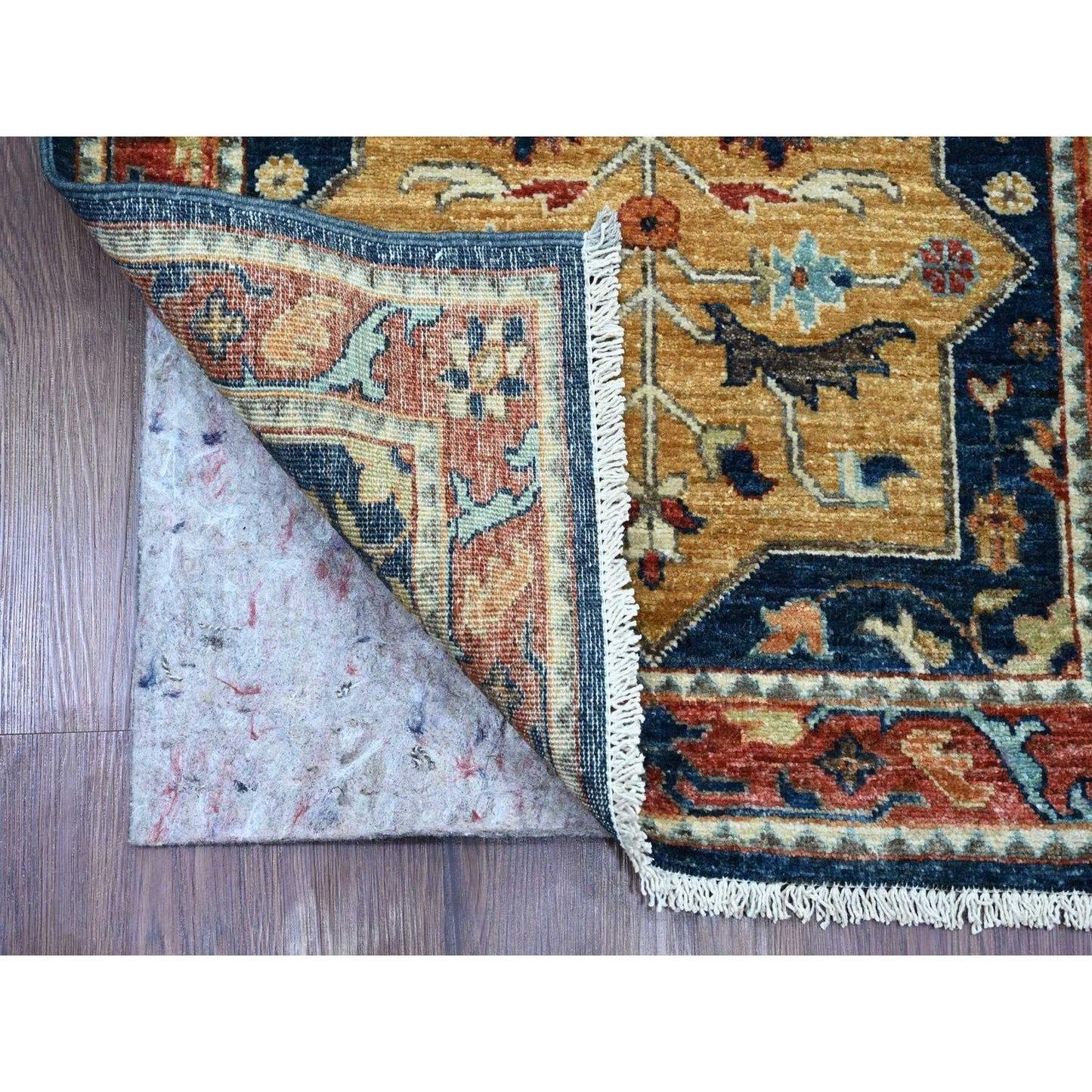2'6"X7'10" Blue Caucasian Akstafa Design All Wool Hand Knotted Runner Rug