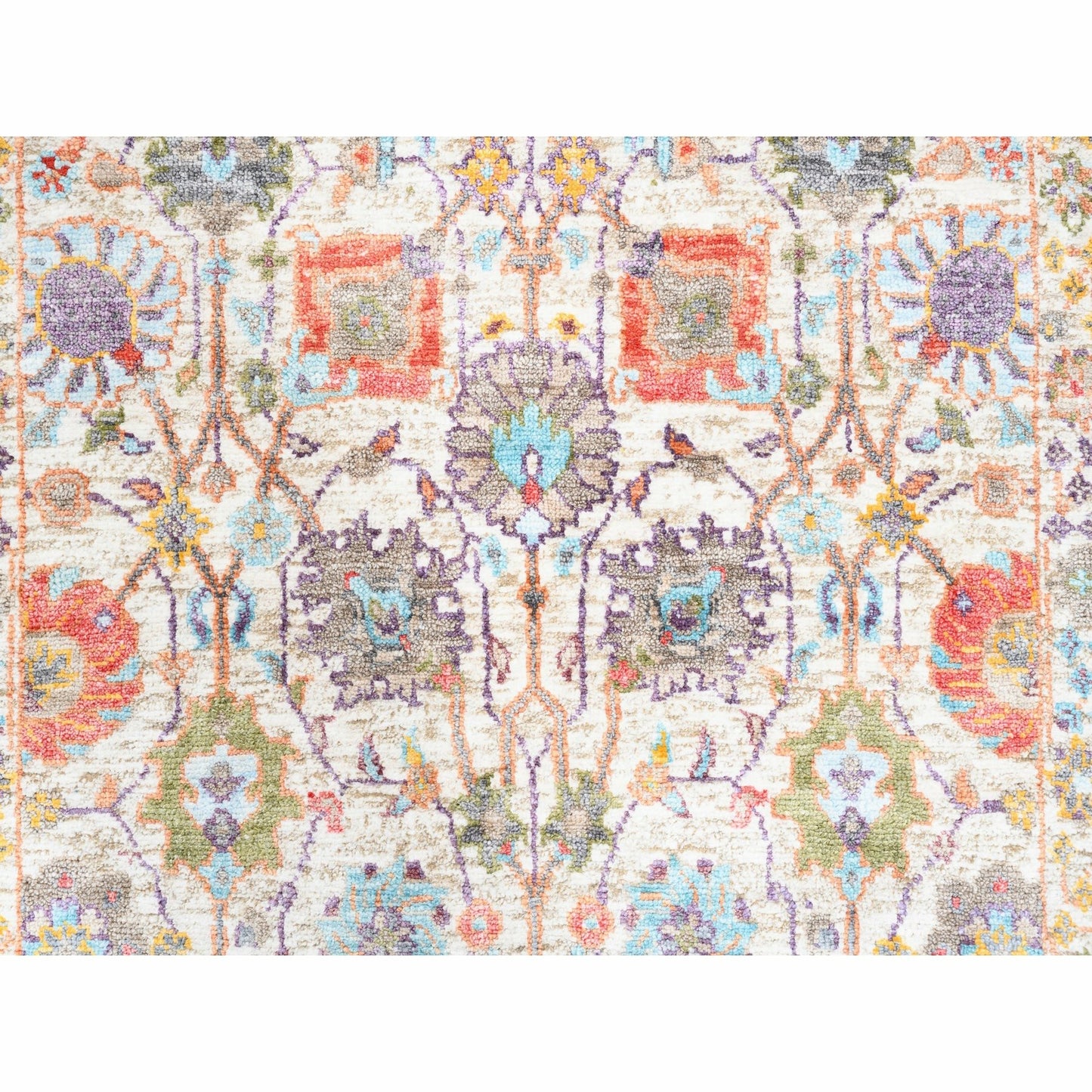 2'6"X16'1" Colorful Silk With Textured Wool Tebraz Vase Hand Knotted Rug