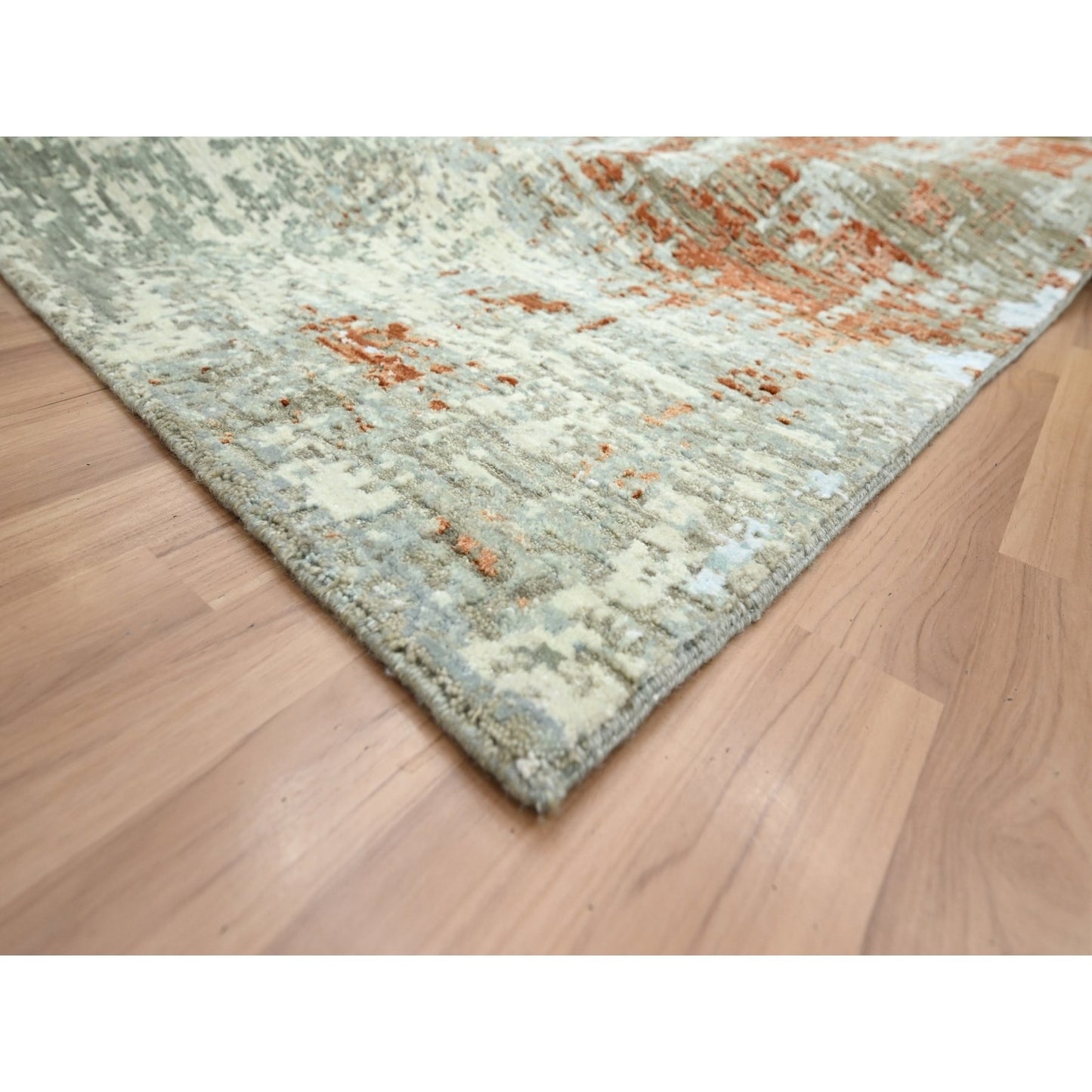 8'1"X10'3" Red With Beige Abstract Galaxy Design Wool Hand Knotted Rug