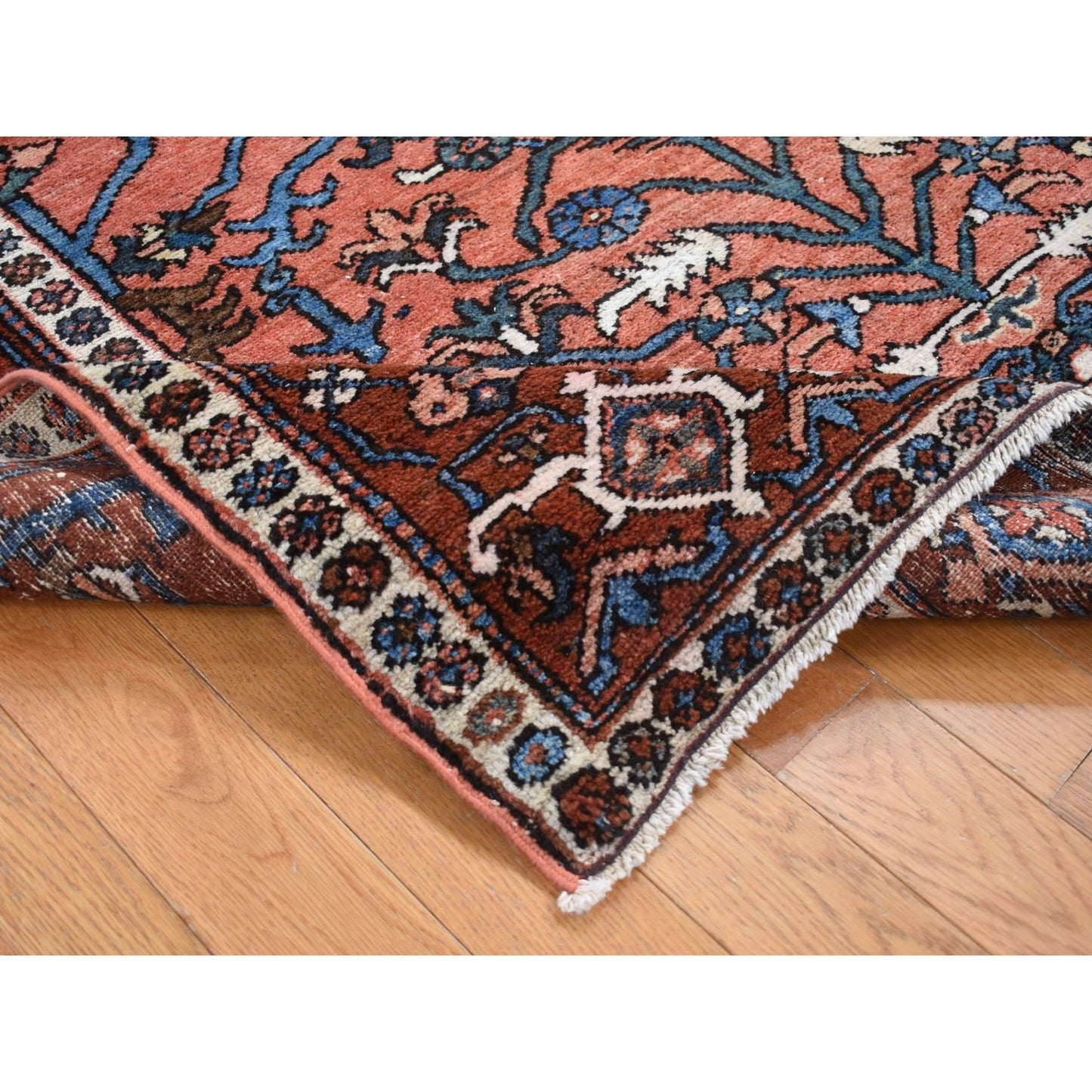 4'9"X6'1" Red Antique Zoroastrian Heris Hand Knotted Pure Wool Clean Rug