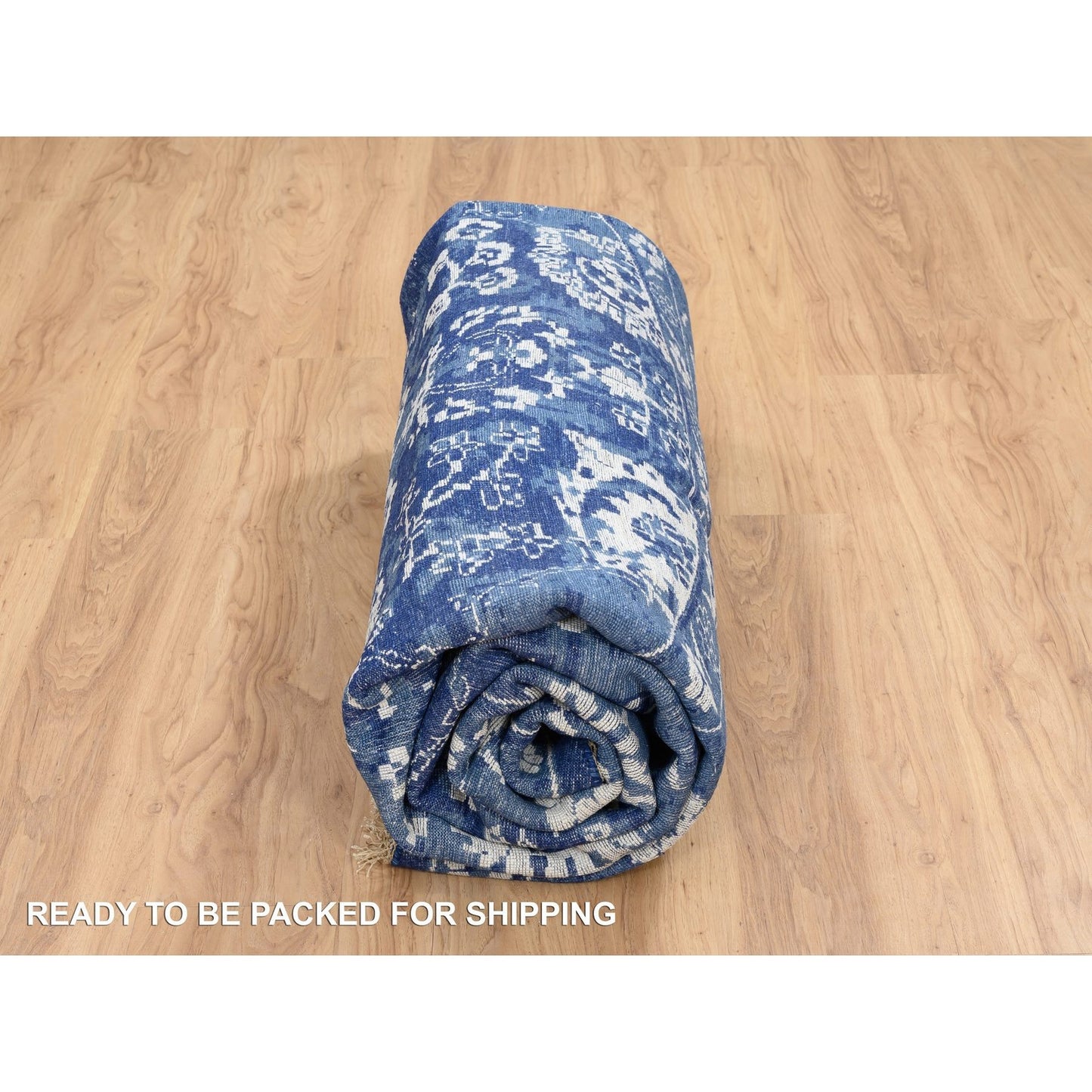 10'2"X10'2" Denim Blue Tebraz Wool And Silk Hand Knotted Round Rug
