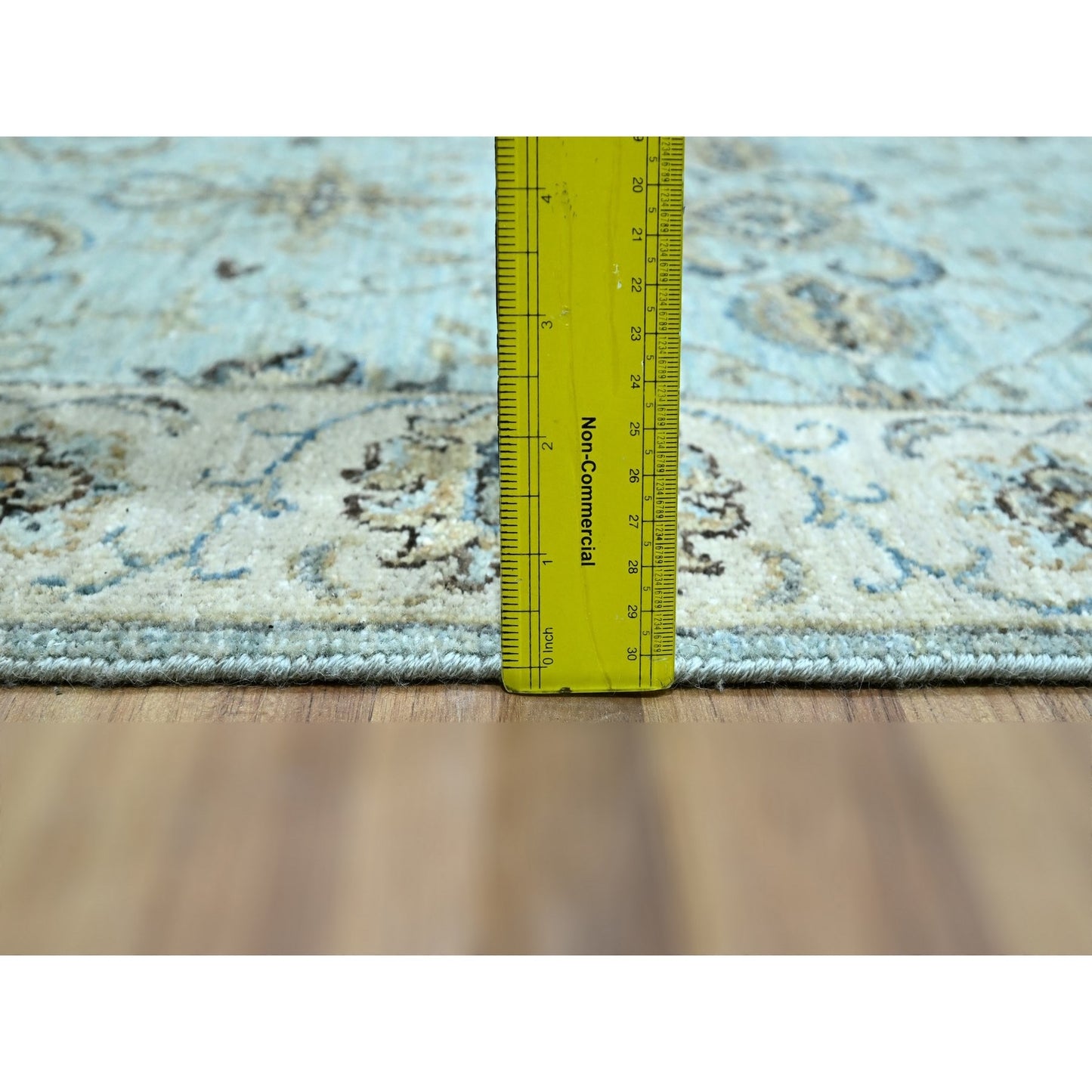 2'7"X14' Sky Blue Agra Flower Vines Design Wool Hand Knotted Runner Rug