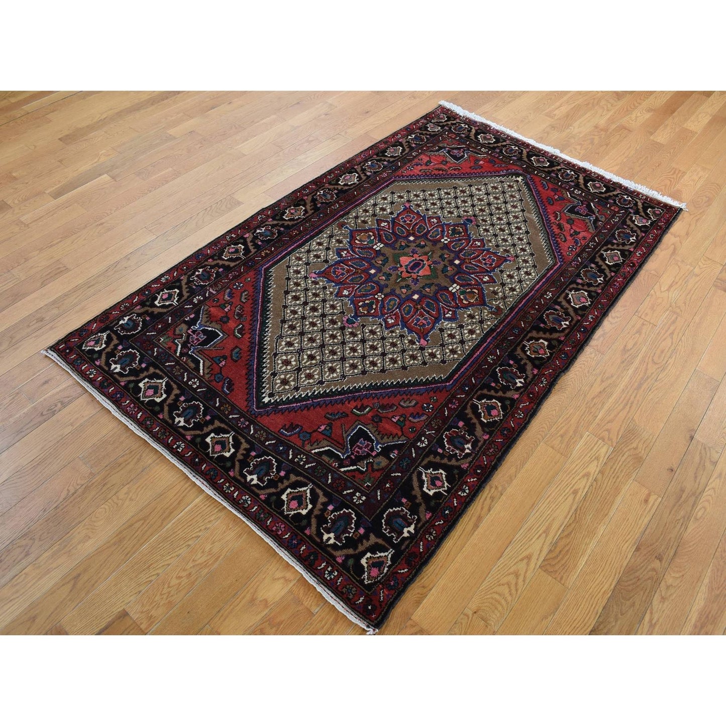 4'1"X6'9" Taupe Gray New Zoroastrian Serrib Hand Knotted 100% Wool Rug